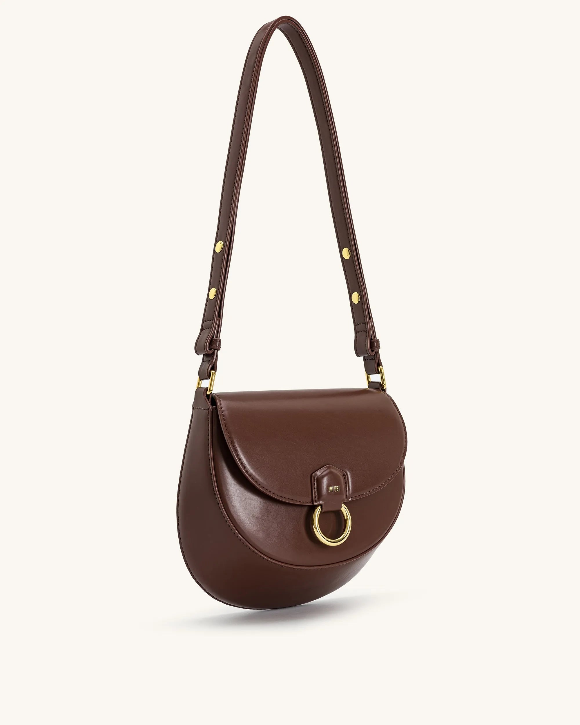 JW PEI Brown Women Diana Ring Flap Saddle Bag - Brown SKU: 5S403-3_Brown Image 02