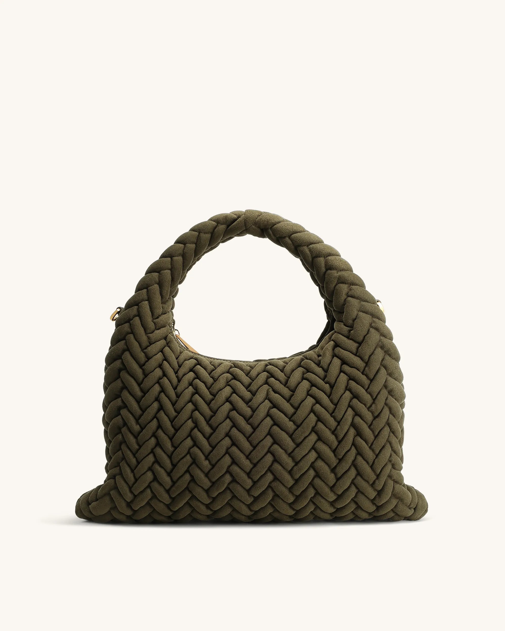 JW PEI Olive Green Women Cora Faux Suede Quilting Handle Bag SKU: 5S405-7_Olive Green Image 01
