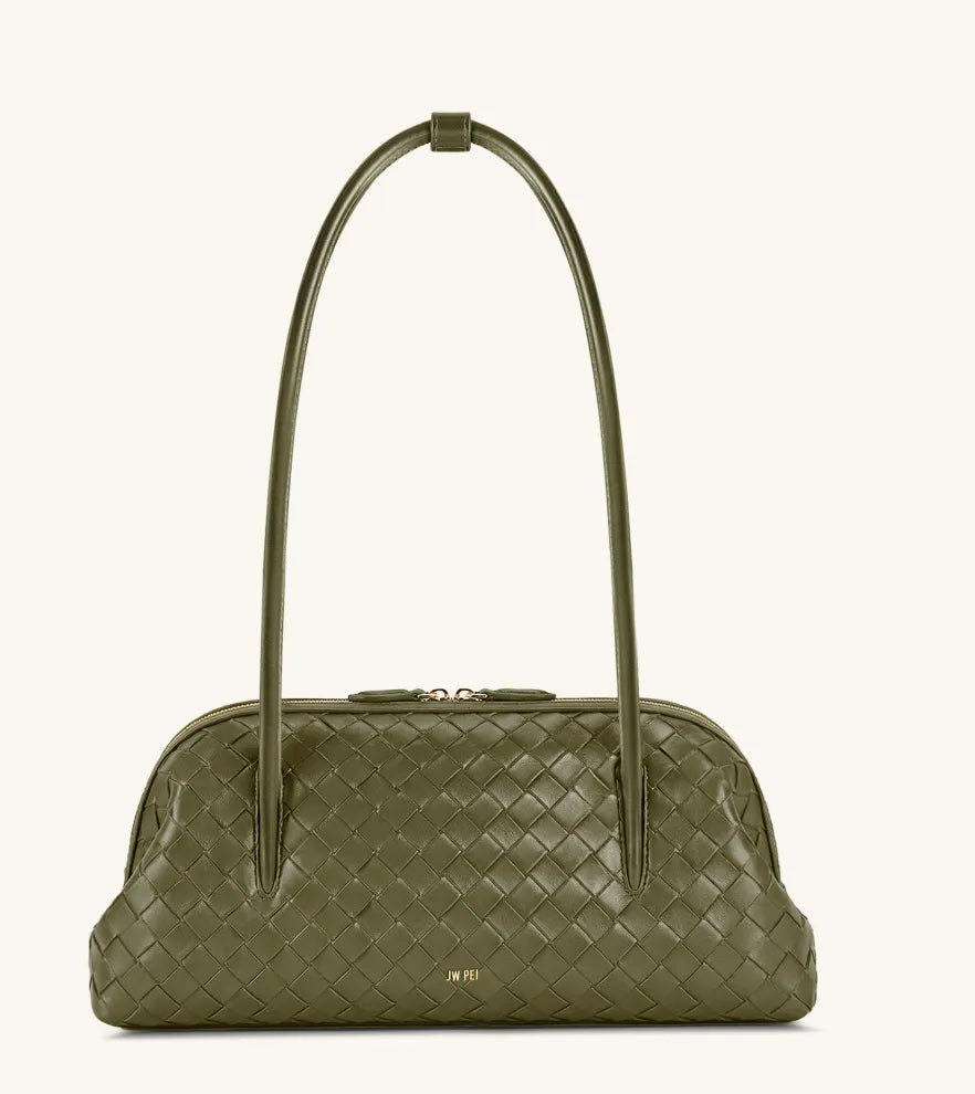 JW Pei Olive Green Women Aveline Woven Textured Shoulder Bag SKU: 5S409-7_Olive Green Image 01