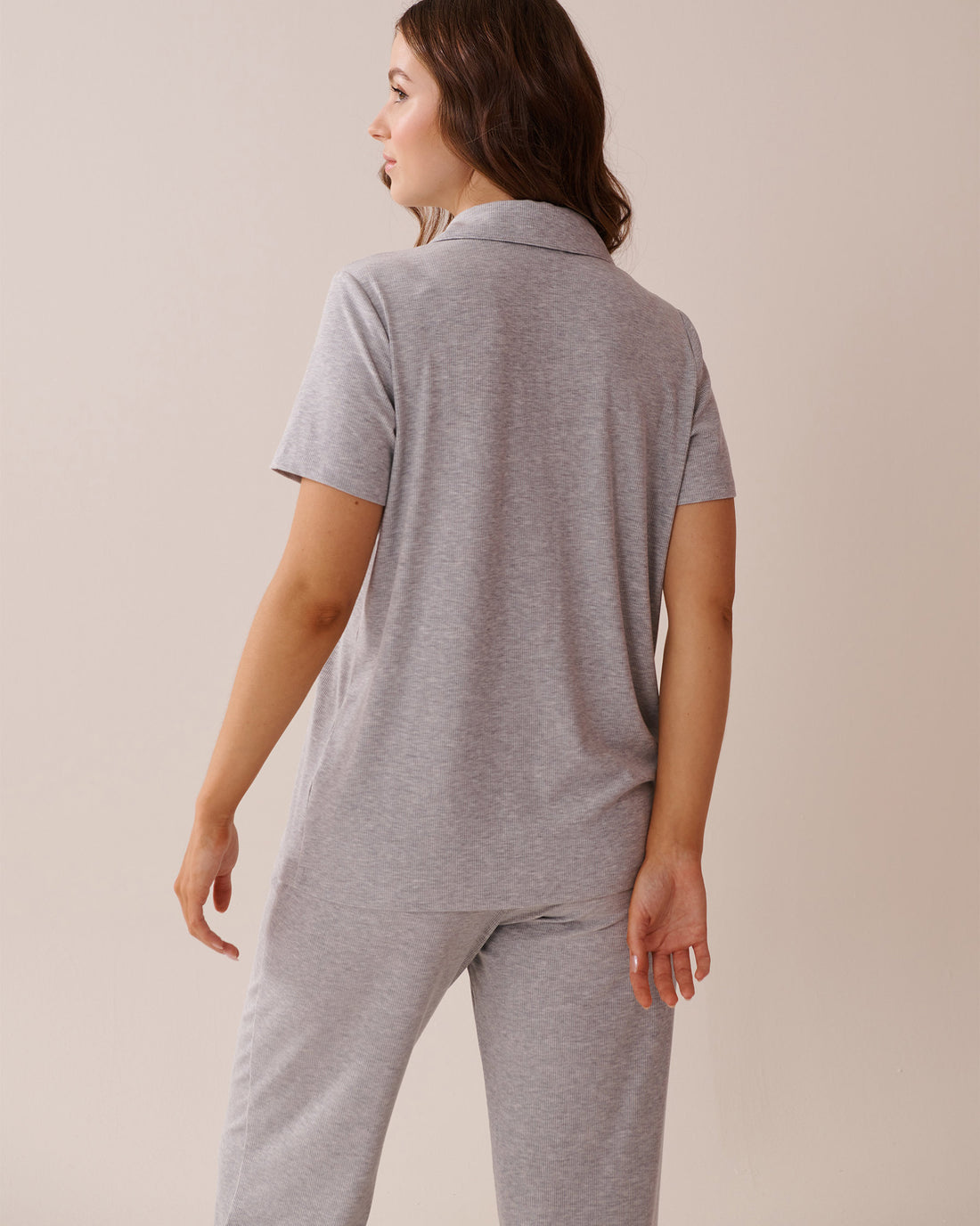 La Vie en Rose_Ribbed Modal Button-Down Shirt_60100128_00007_02