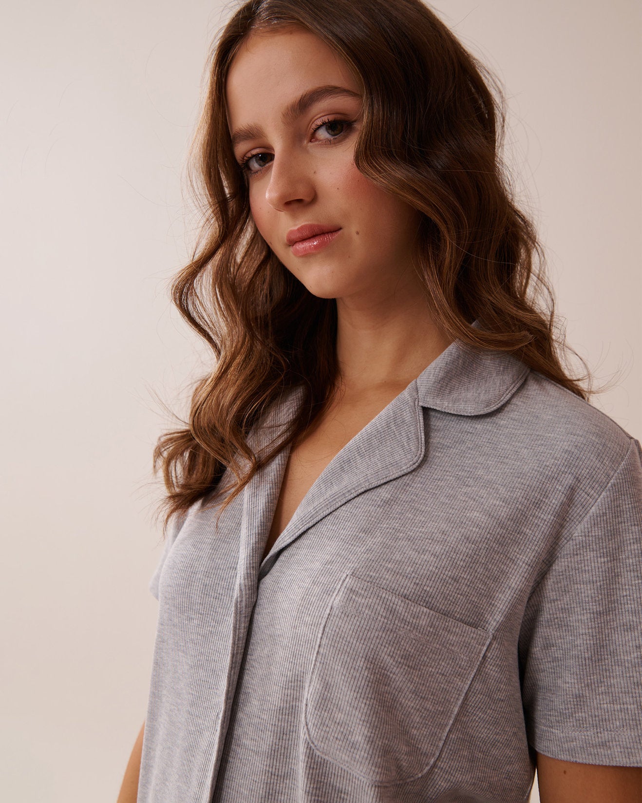 La Vie en Rose_Ribbed Modal Button-Down Shirt_60100128_00007_03