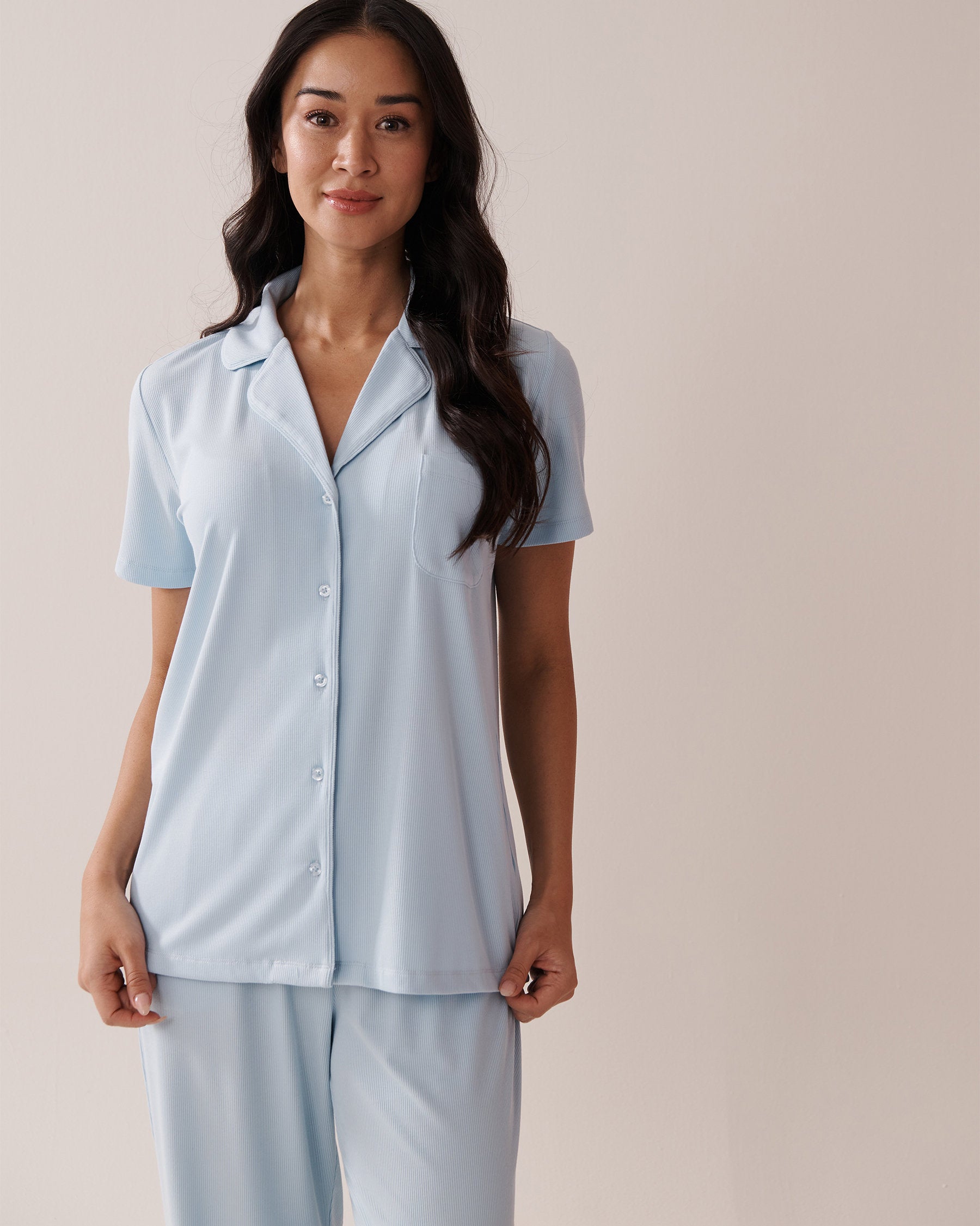 La Vie en Rose_Ribbed Modal Button-Down Shirt_60100128_40104_01