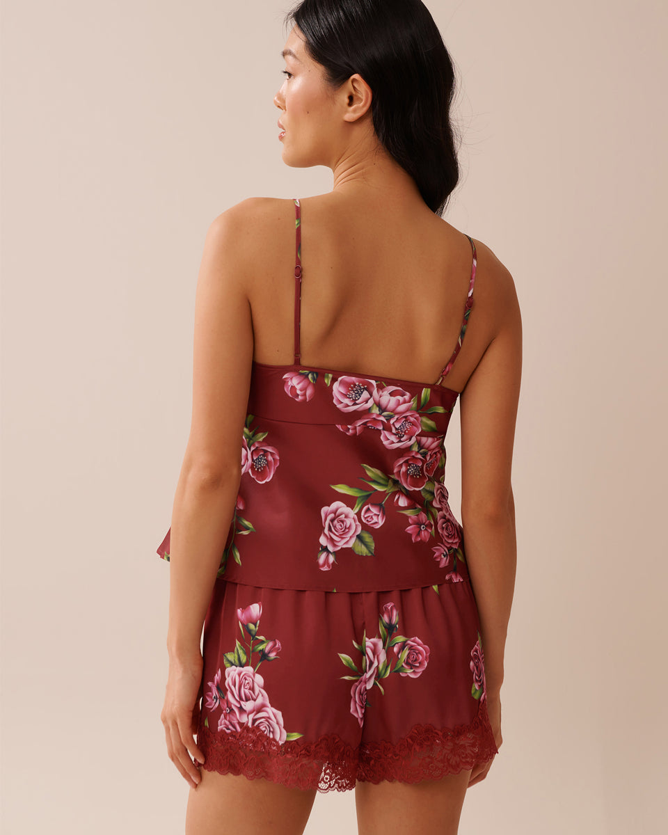 La Vie en Rose_Sun-Dried Flowers_LUXURY EDITION Rose Print Satin and Lace Trim Open Front Cami_60100142_P60390_02