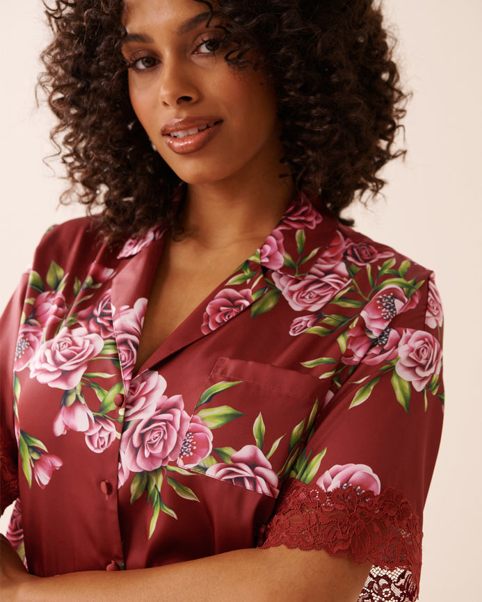 La Vie en Rose_Sun-Dried Flowers_LUXURY EDITION Rose Print Satin and Lace Trim Button-Down Shirt_60100143_P60390_03