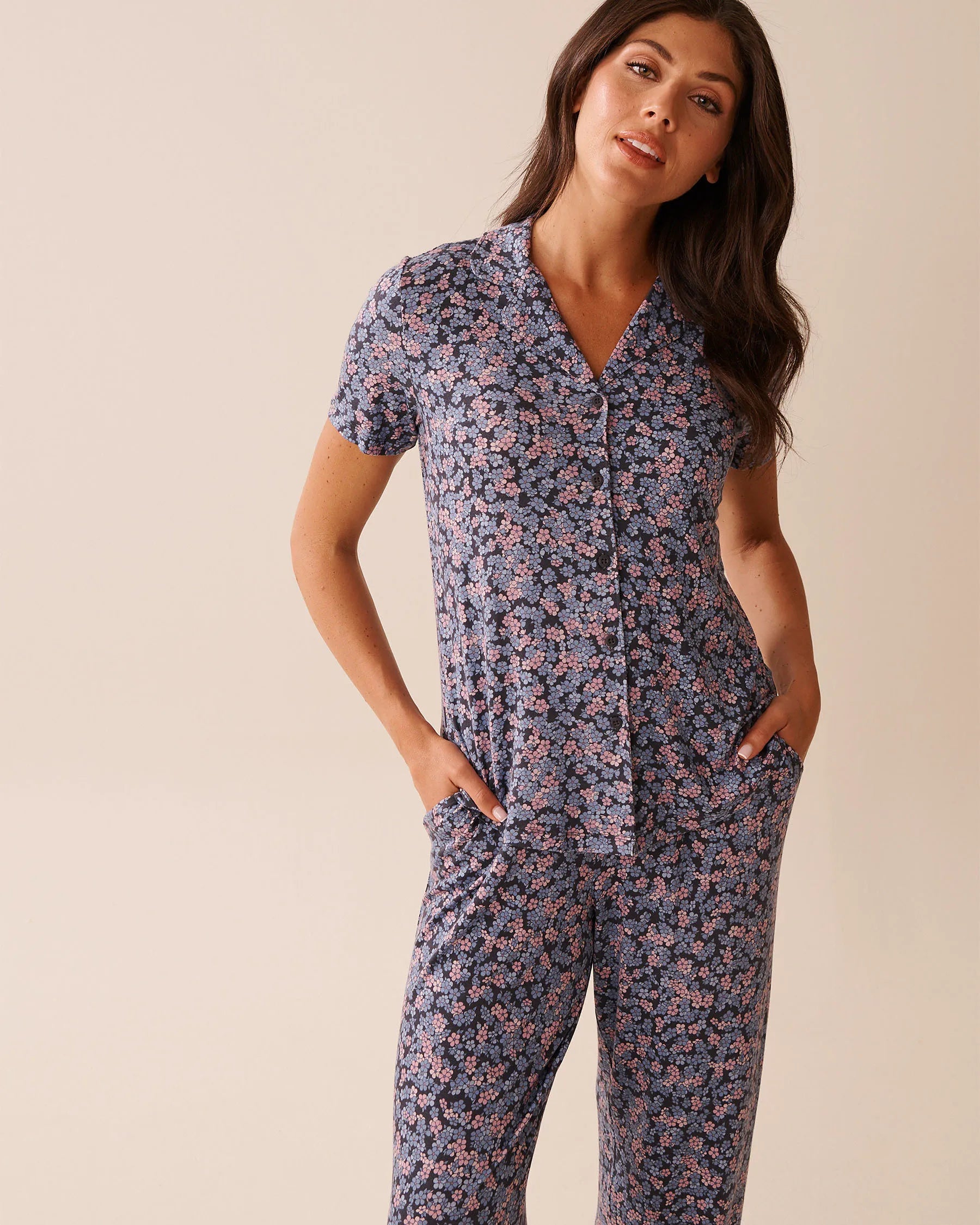 La Vie en Rose_Multi Periscope Ditsy_Ditsy Floral Print Soft Jersey Short Sleeve Button_60100158_P00458_01