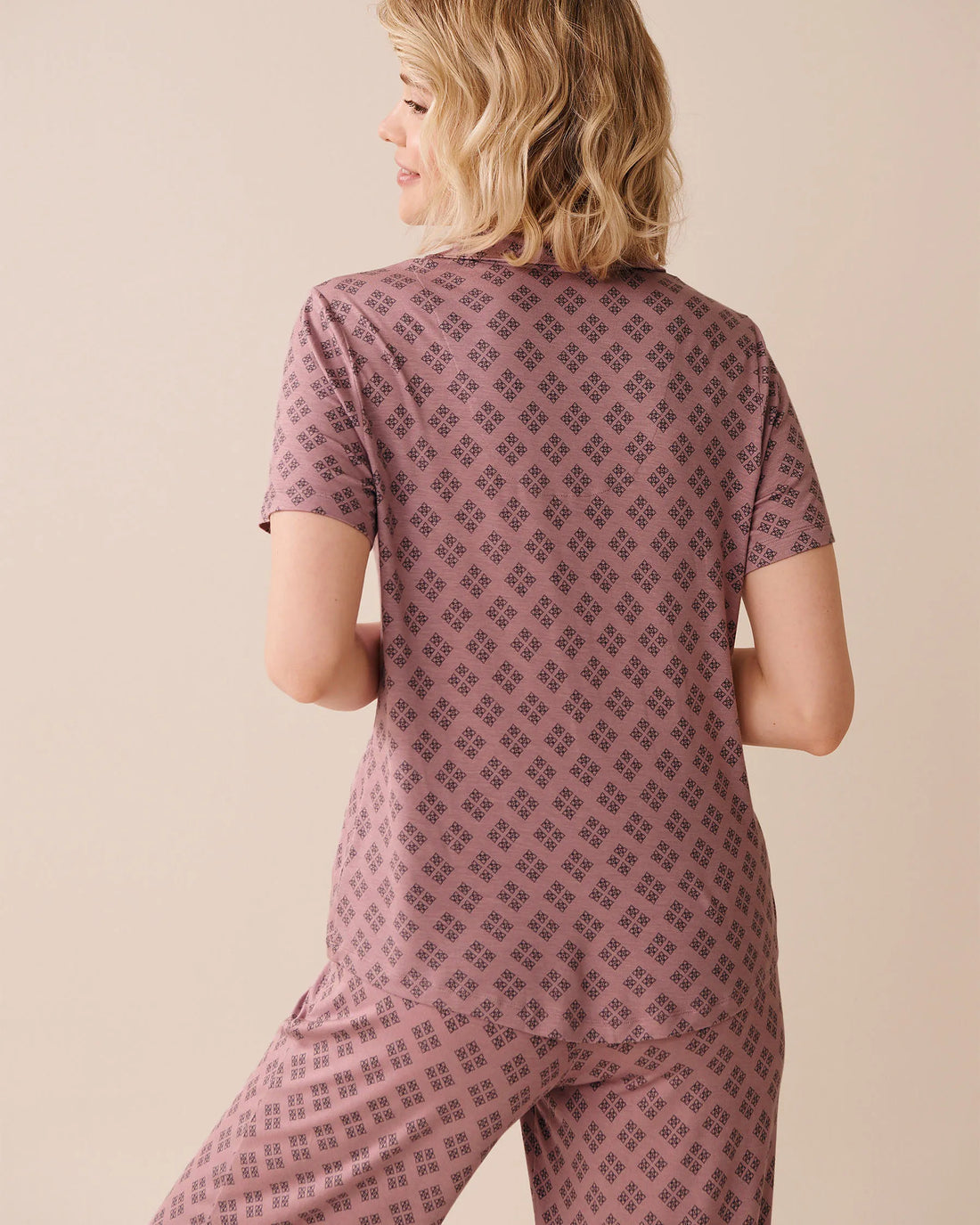 La Vie en Rose_Mauve Geo Ditsy_Geo Print Soft Jersey Short Sleeve Button-Down Shirt_60100158_P50101_02