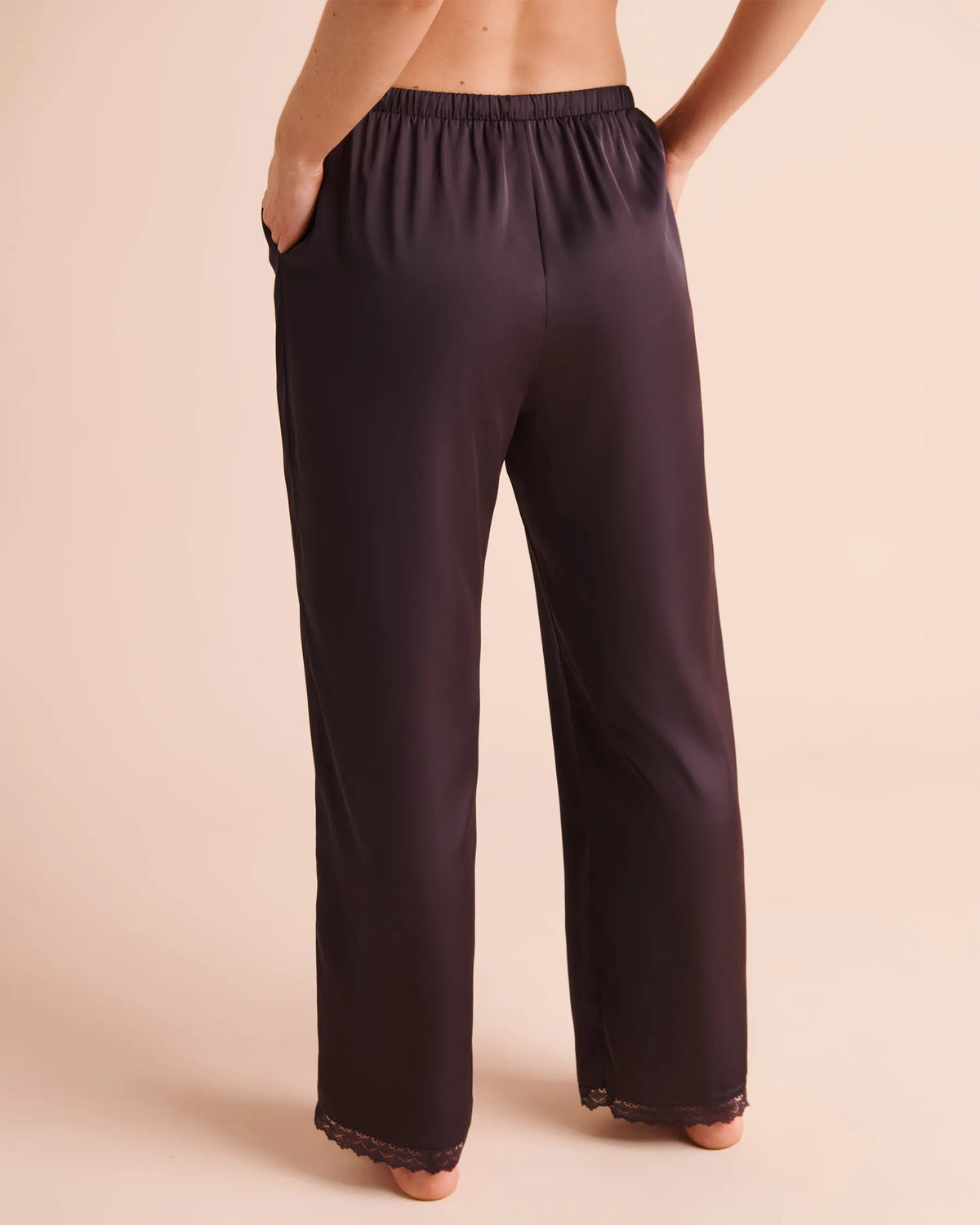 La Vie en Rose Plum Perfect Women Luxury Edition Lace Trim Satin Pants SKU: 60200202_50103 Image 02