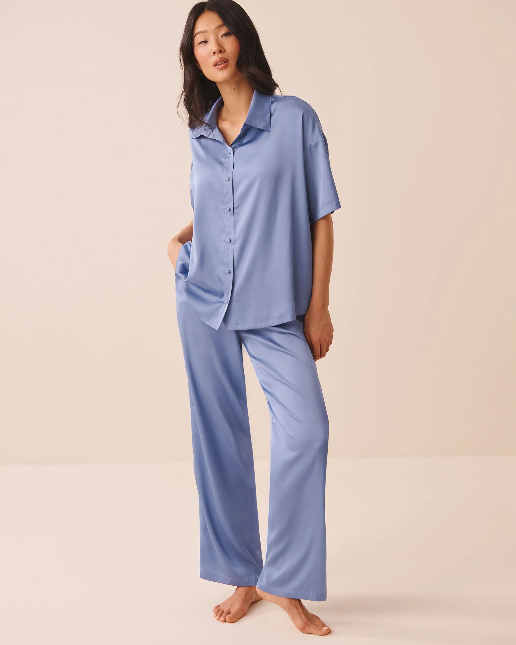 La Vie en Rose English Manor Women LUXURY EDITION Short Sleeve Satin Pajama Set SKU: 60400076_40292 Image 01