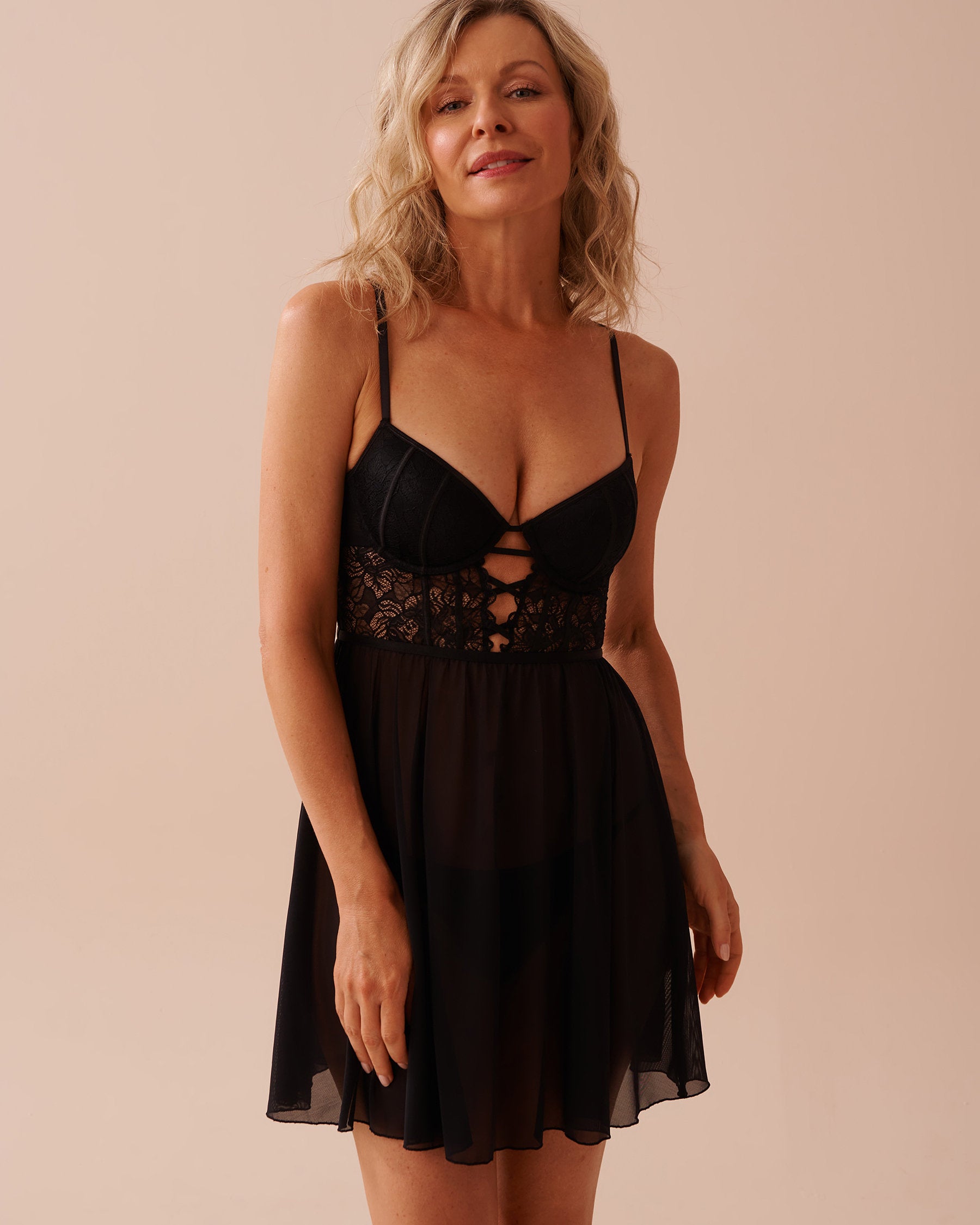 2-tone Lace and Mesh Plunge Nightie_60500163_00001_01