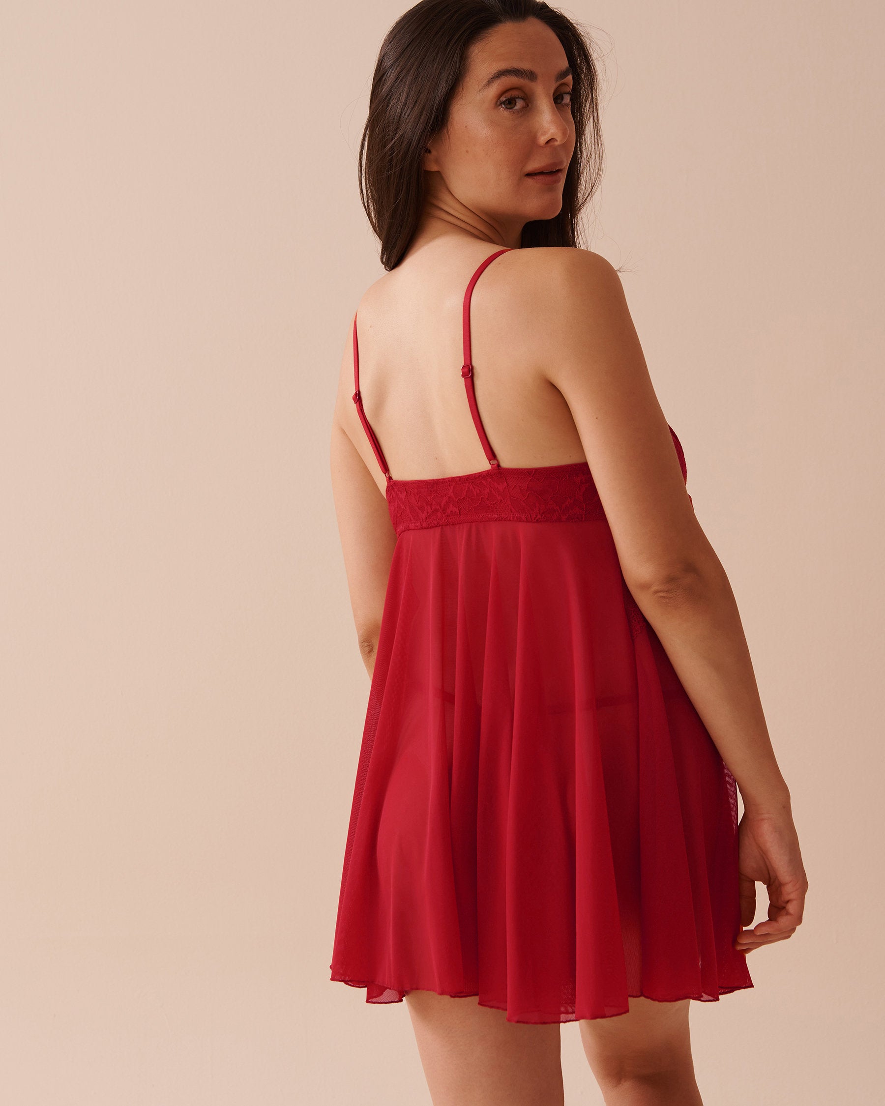 Open Front Lace and Mesh Babydoll with Satin Bow_60500165_60169_02