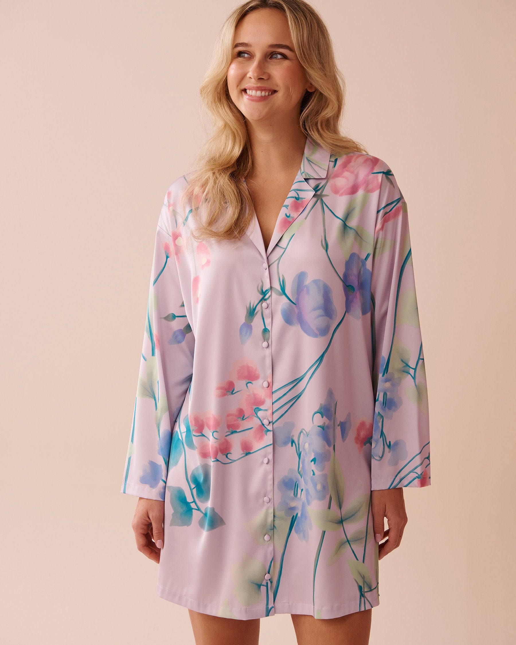 La Vie en Rose_Luxury Edition Lavender Garden Print Long Sleeve Satin Sleepshirt_60500172_P50088_01