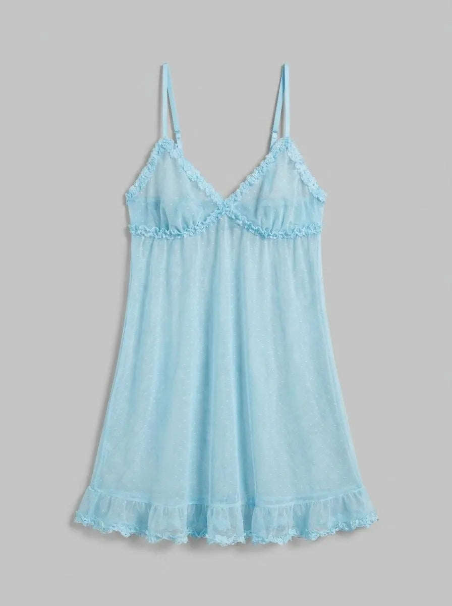 La Vie en Rose Stratosphere Women LUXURY EDITION Ruffled Swiss Dot Mesh Nightie SKU: 60500227_40274 Image 00