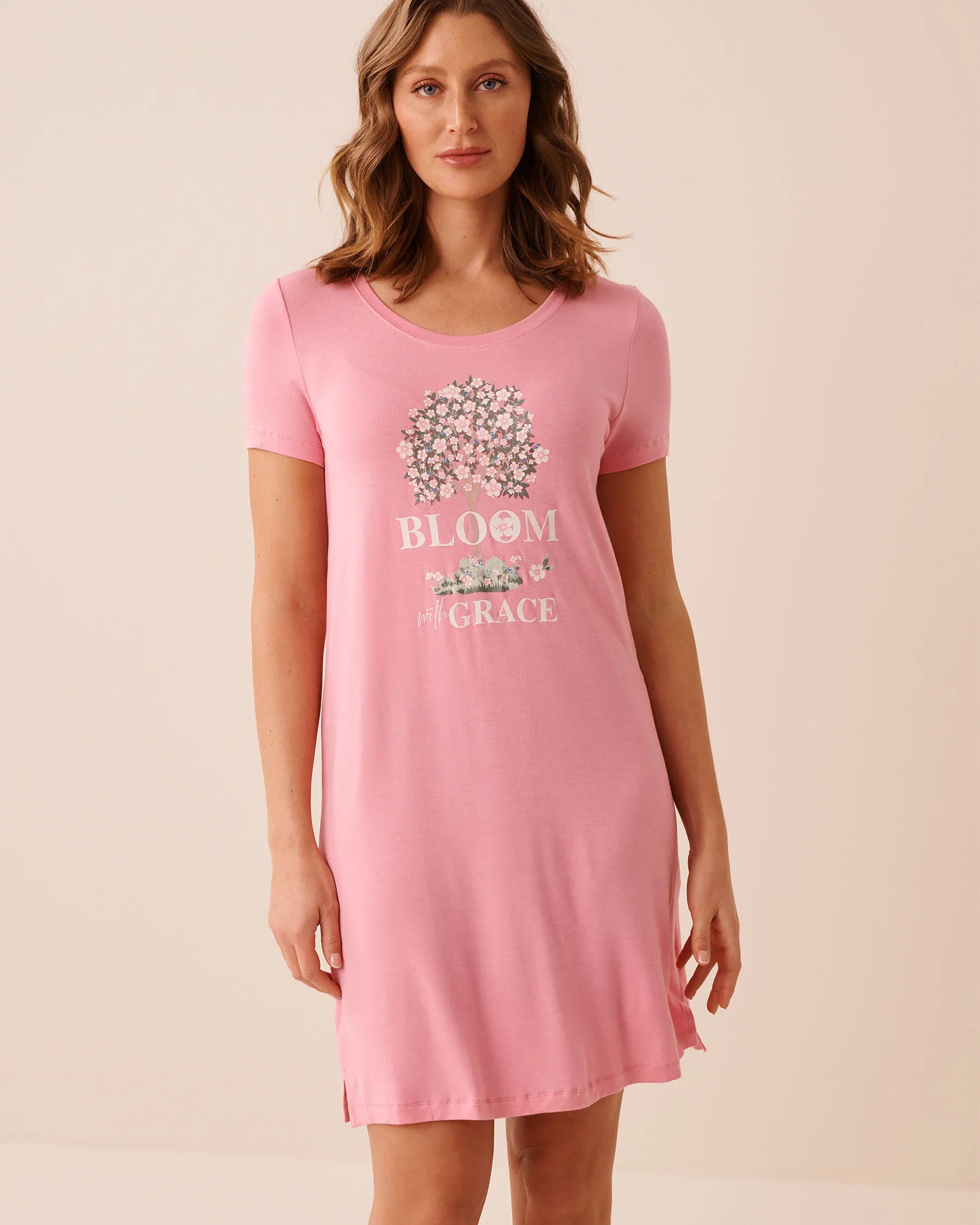 La Vie en Rose Sea Pink Women Pink Floral Print Soft Jersey Short Sleeve Sleepsh SKU: 60500238_60171 Image 01
