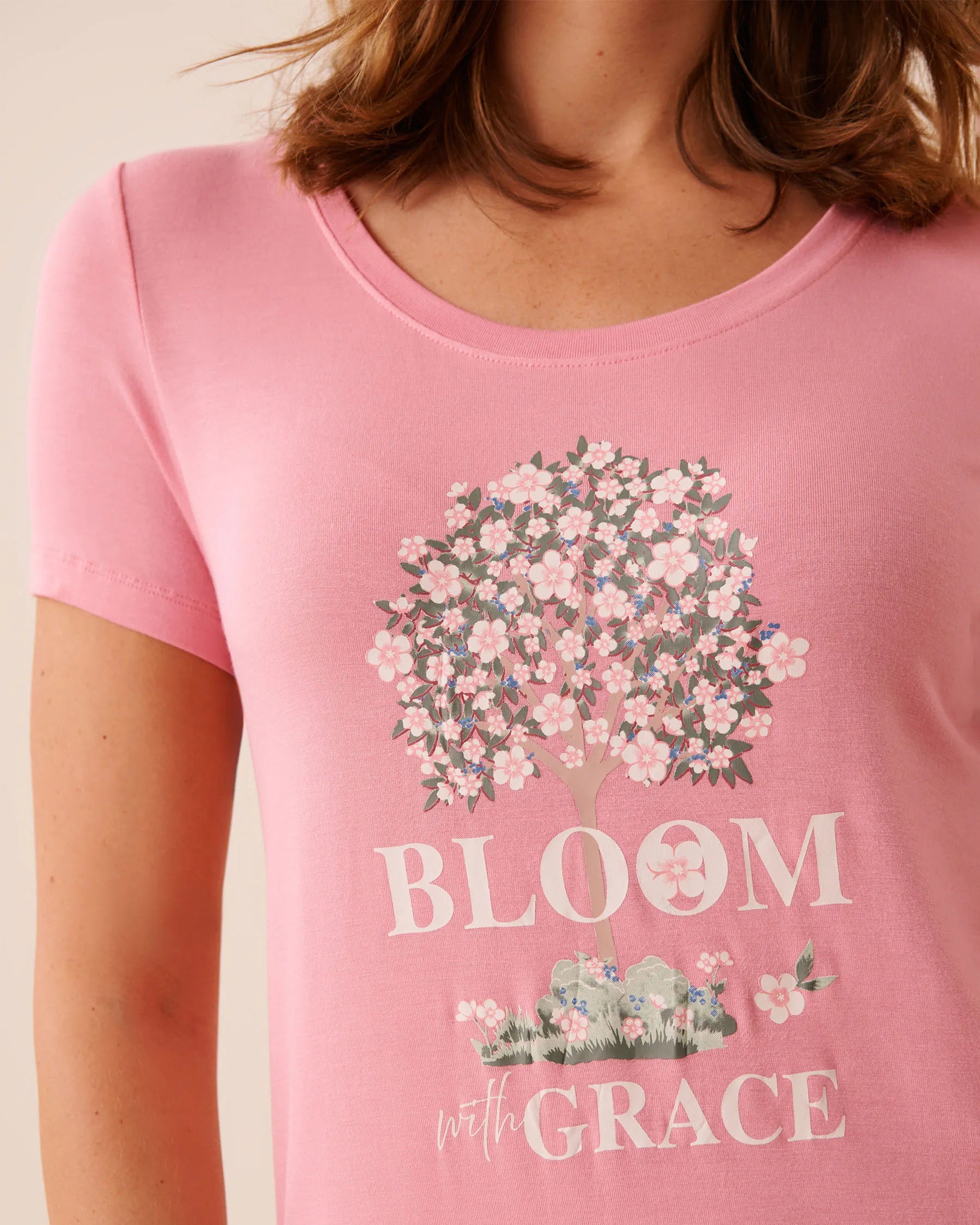La Vie en Rose Sea Pink Women Pink Floral Print Soft Jersey Short Sleeve Sleepsh SKU: 60500238_60171 Image 03