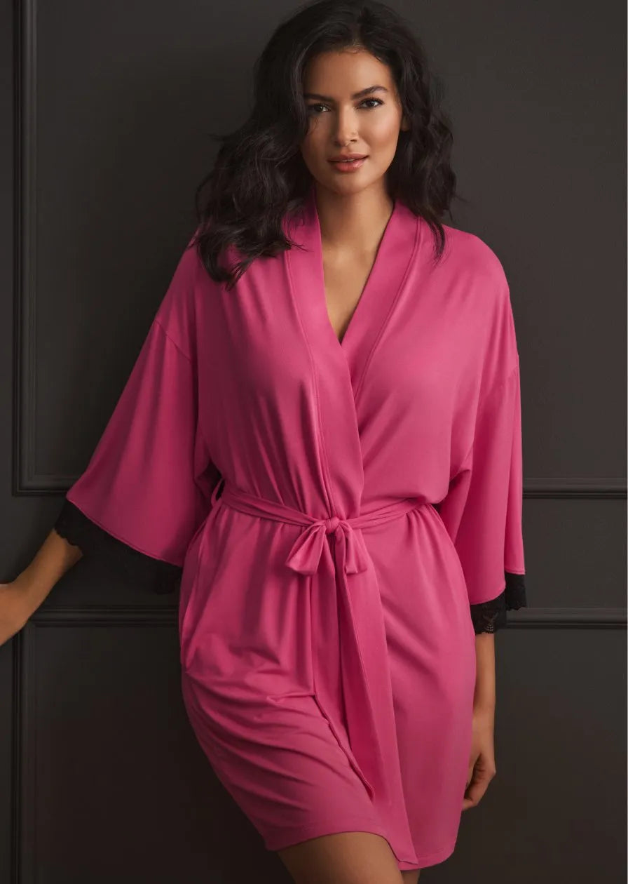 La Vie en Rose_Fuchsia Rose_Lace Trim Modal Kimono_60600112_60228_01