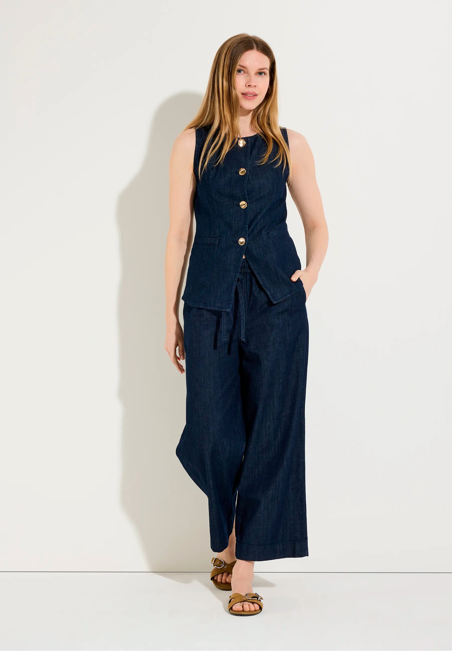 More & More Dark Blue Denim Women Denim Vest SKU: 61046200_0963 Image 02