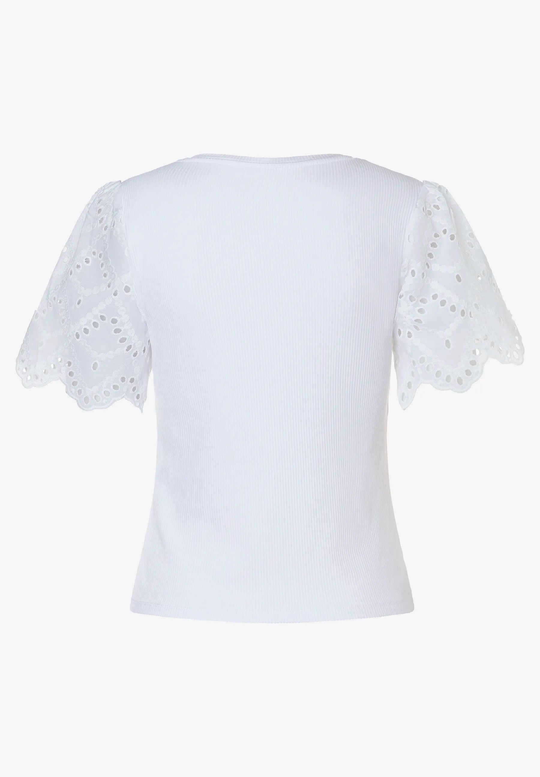 More & More White Women Ribbed Shirt with Lace Sleeves SKU: 61050008_0010 Image 04