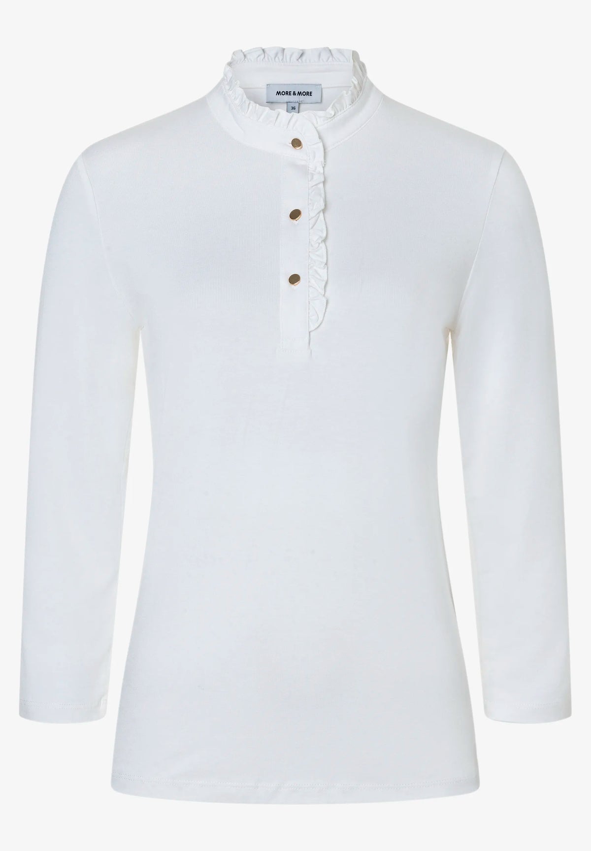 More & More Off White Women T-Shirt with Button Placket SKU: 61080055_M0041 Image 02