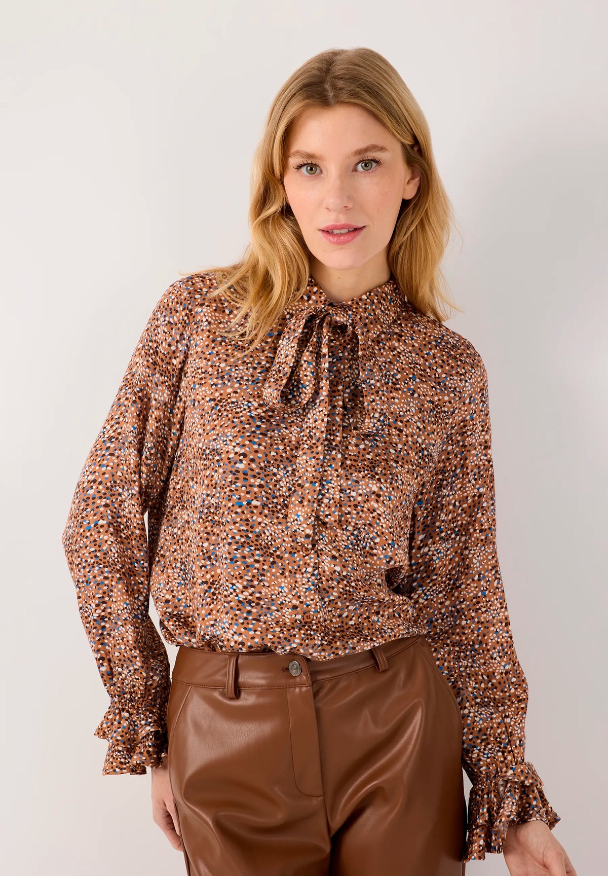 More & More Minimal Print Women Printed Blouse with Bow SKU: 61092002_M4272 Image 01