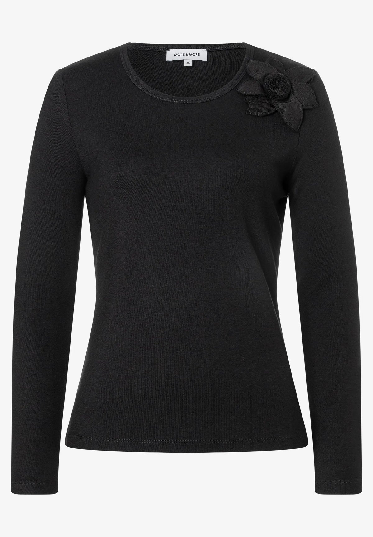 More & More Black Women Long-Sleeve Top with Flower AppliquŽ SKU: 61100058_M0790 Image 01