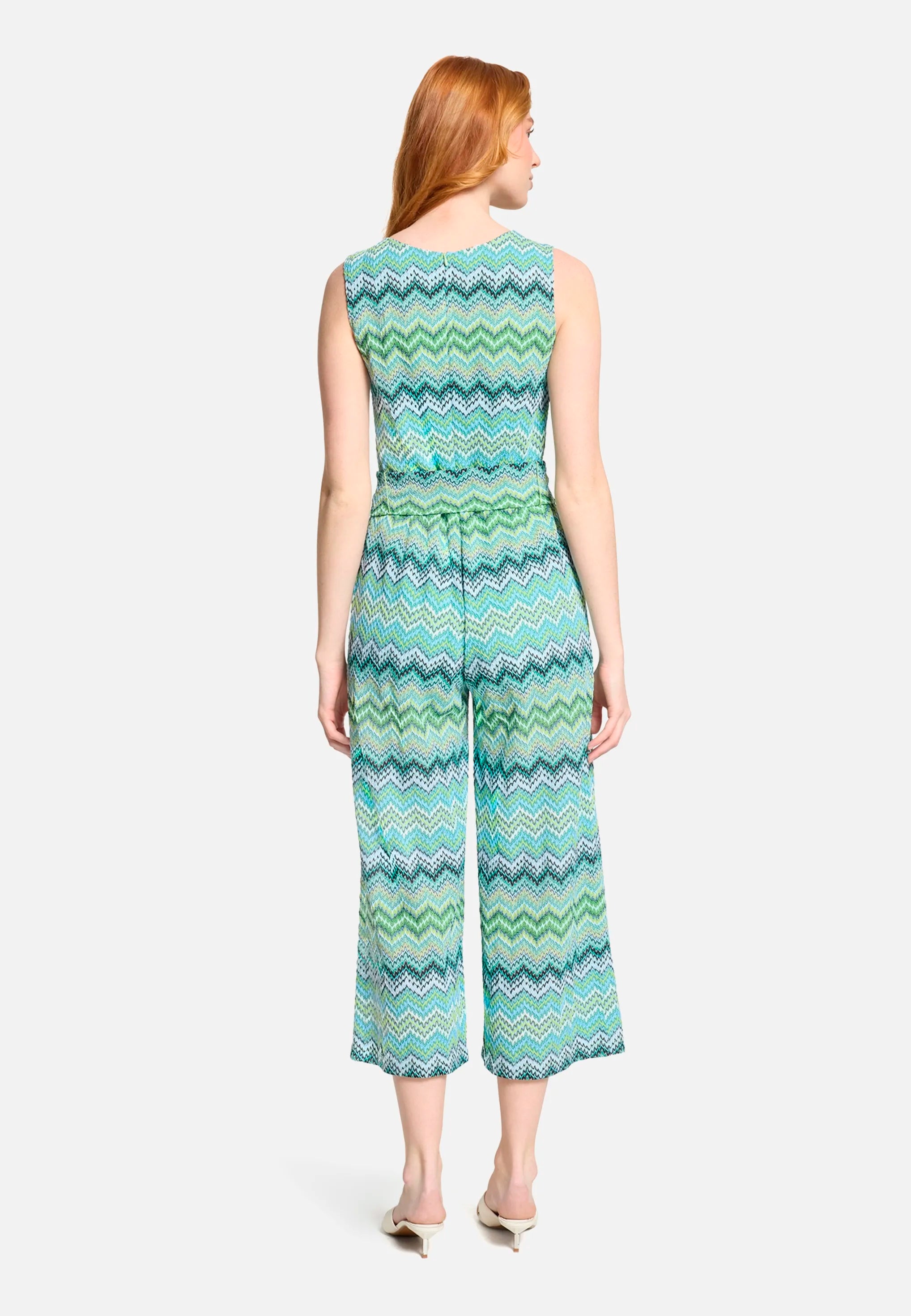Betty Barclay Blue/Green Women Jumpsuit with Zigzag Pattern And Tie Belt SKU: 6176-1898_8850 Image 03