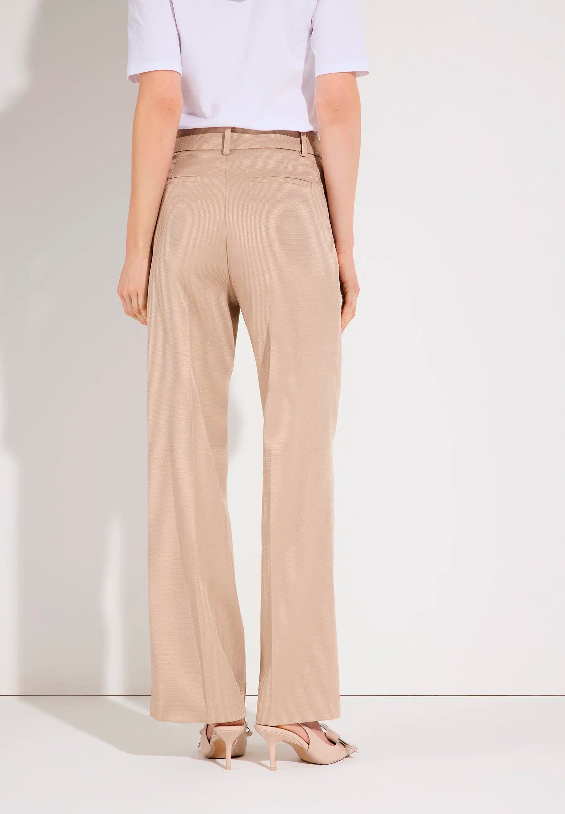 More & More Powder Beige Women Wide-Legged Trousers with a Ribbed Texture SKU: 61824485_0214 Image 04