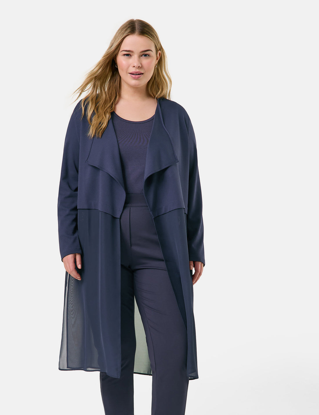 Samoon_Long Cardigan with a Chiffon Panel_631605-26212_8450_02