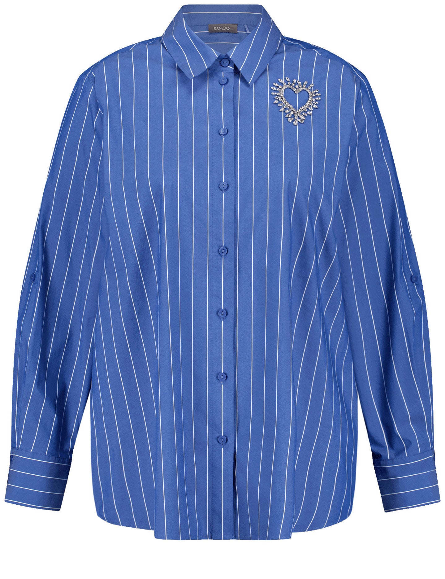 Samoon_Striped Cotton Blouse with Rhinestone AppliquŽs_660615-21126_8962_02