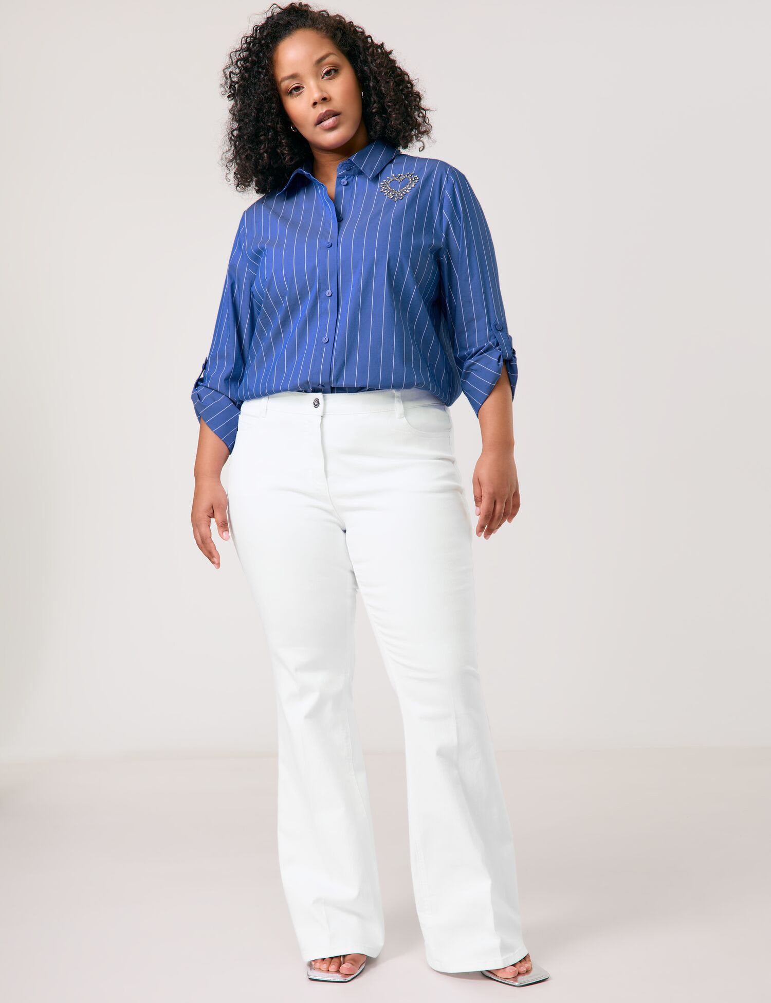 Samoon_Striped Cotton Blouse with Rhinestone AppliquŽs_660615-21126_8962_05