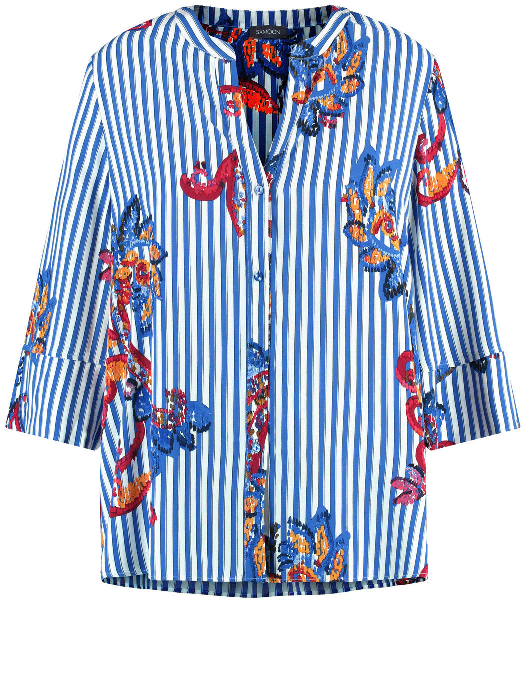 Samoon_3/4-Sleeve Blouse with a Striped Paisley Pattern_660620-21124_6592_02