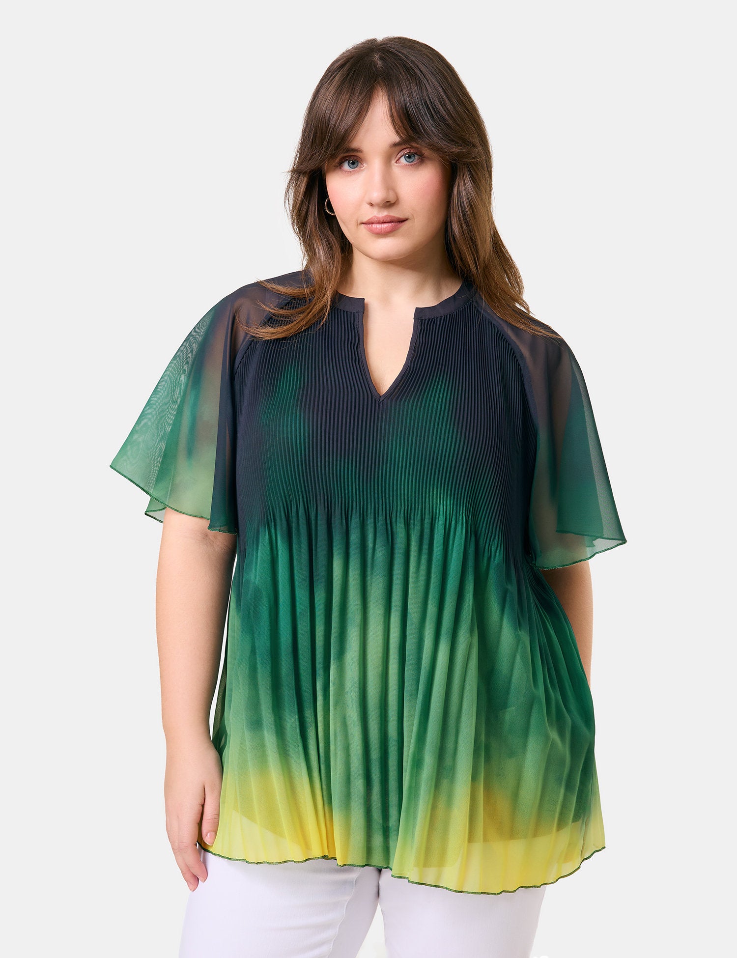 Samoon_Pleated Blouse with Short Sleeves_660624-21137_5752_02
