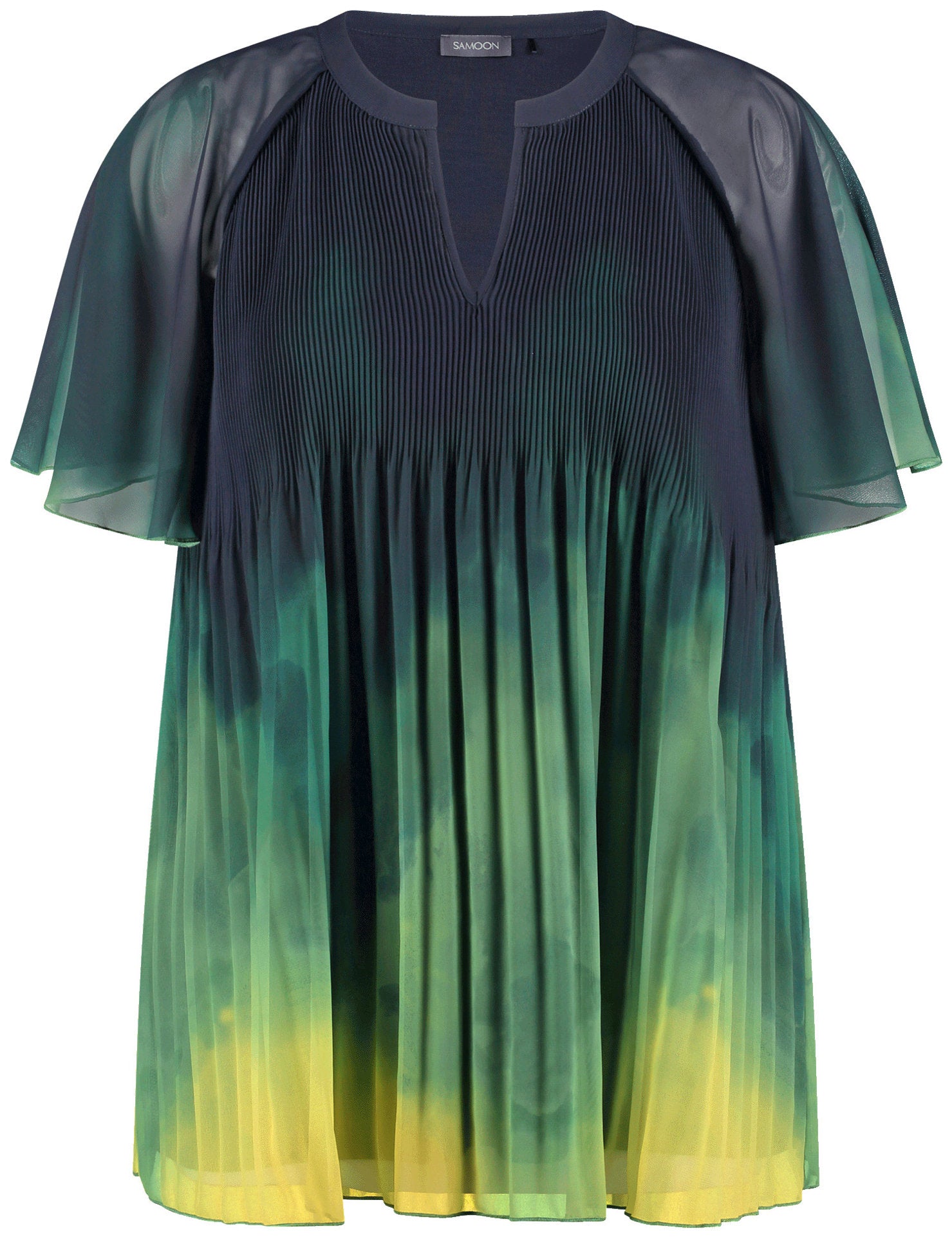 Samoon_Pleated Blouse with Short Sleeves_660624-21137_5752_05