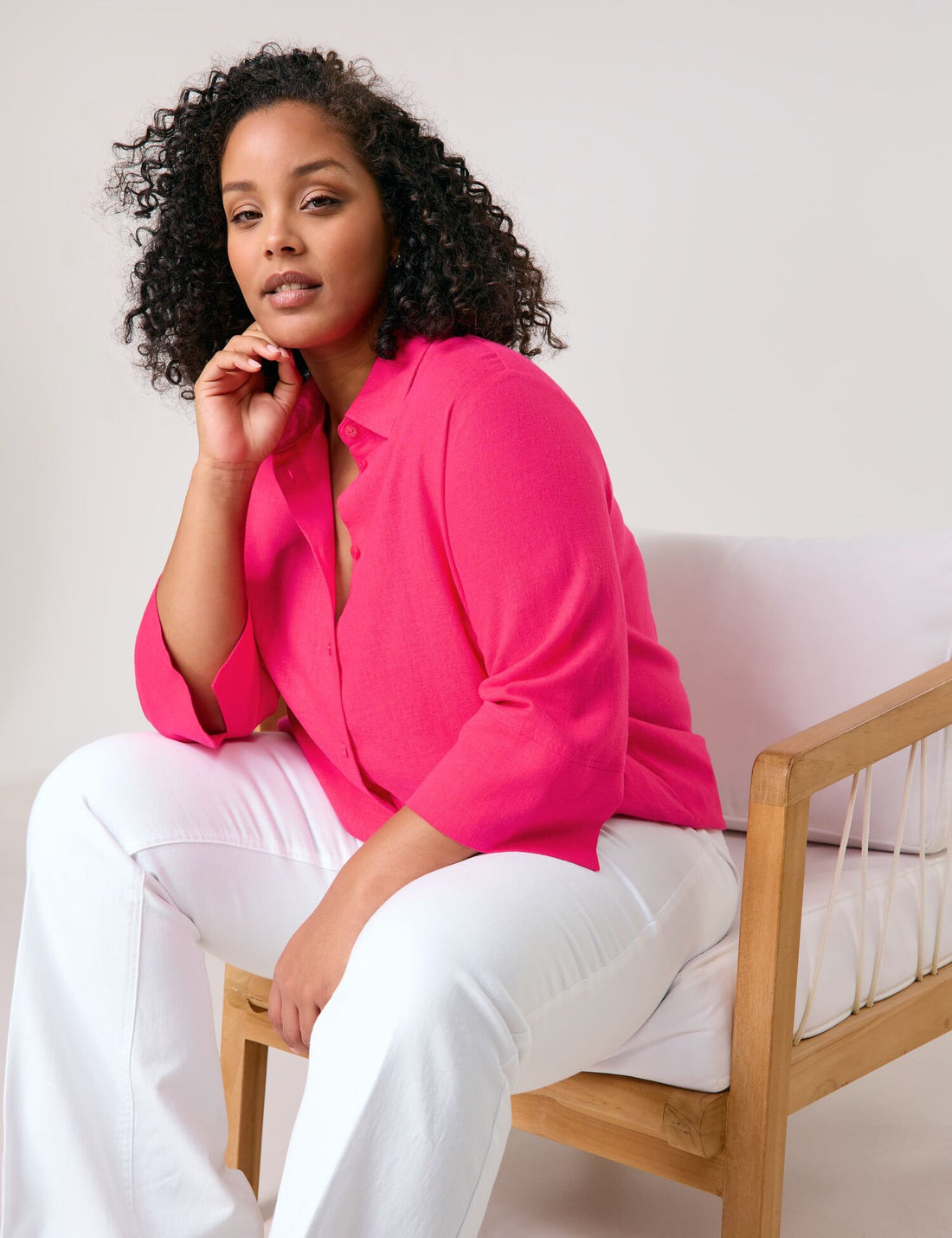 Samoon_Viscose/Linen Blend Blouse with 3/4-Length Sleeves_660632-21142_6590_05