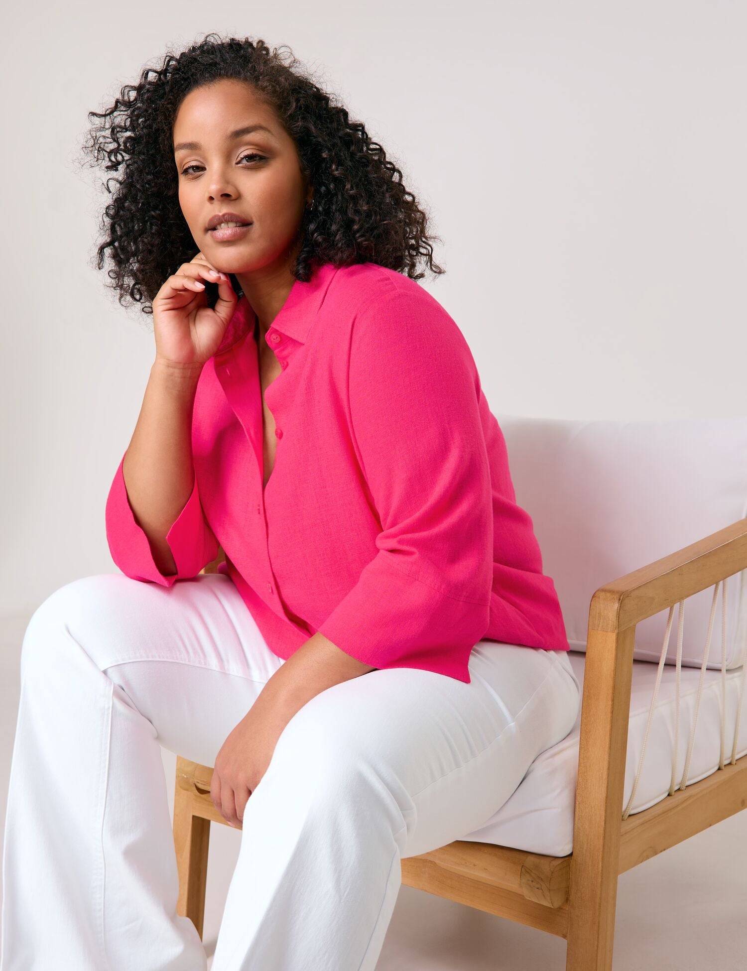 Samoon_Viscose/Linen Blend Blouse with 3/4-Length Sleeves_660632-21142_6590_05