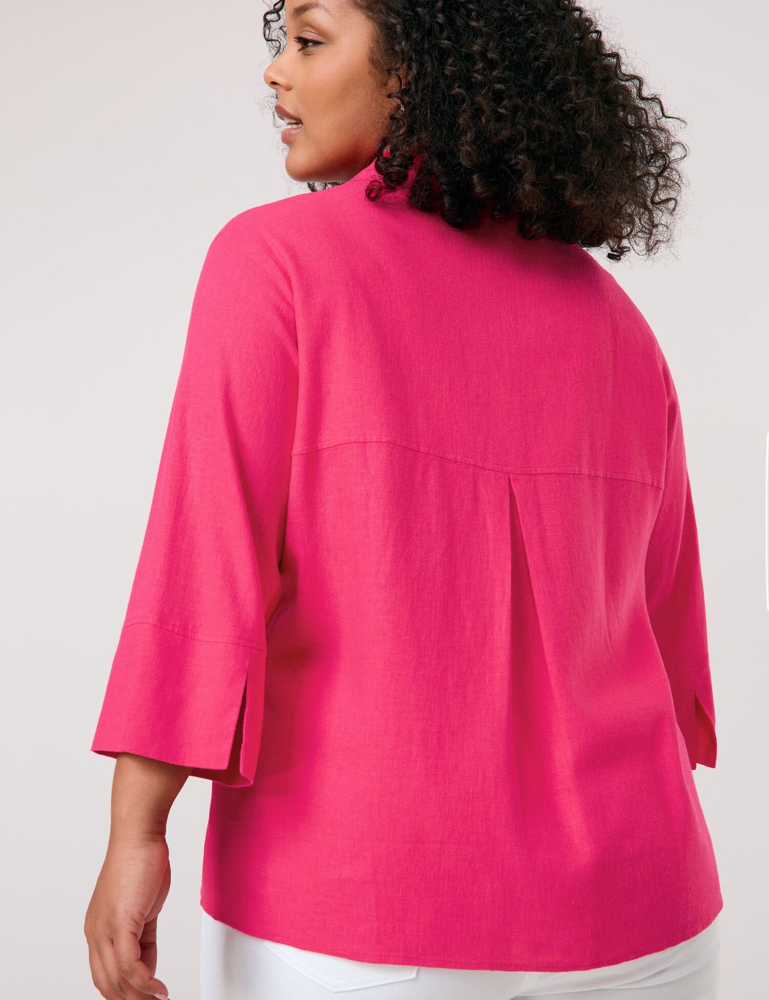 Samoon_Viscose/Linen Blend Blouse with 3/4-Length Sleeves_660632-21142_6590_06