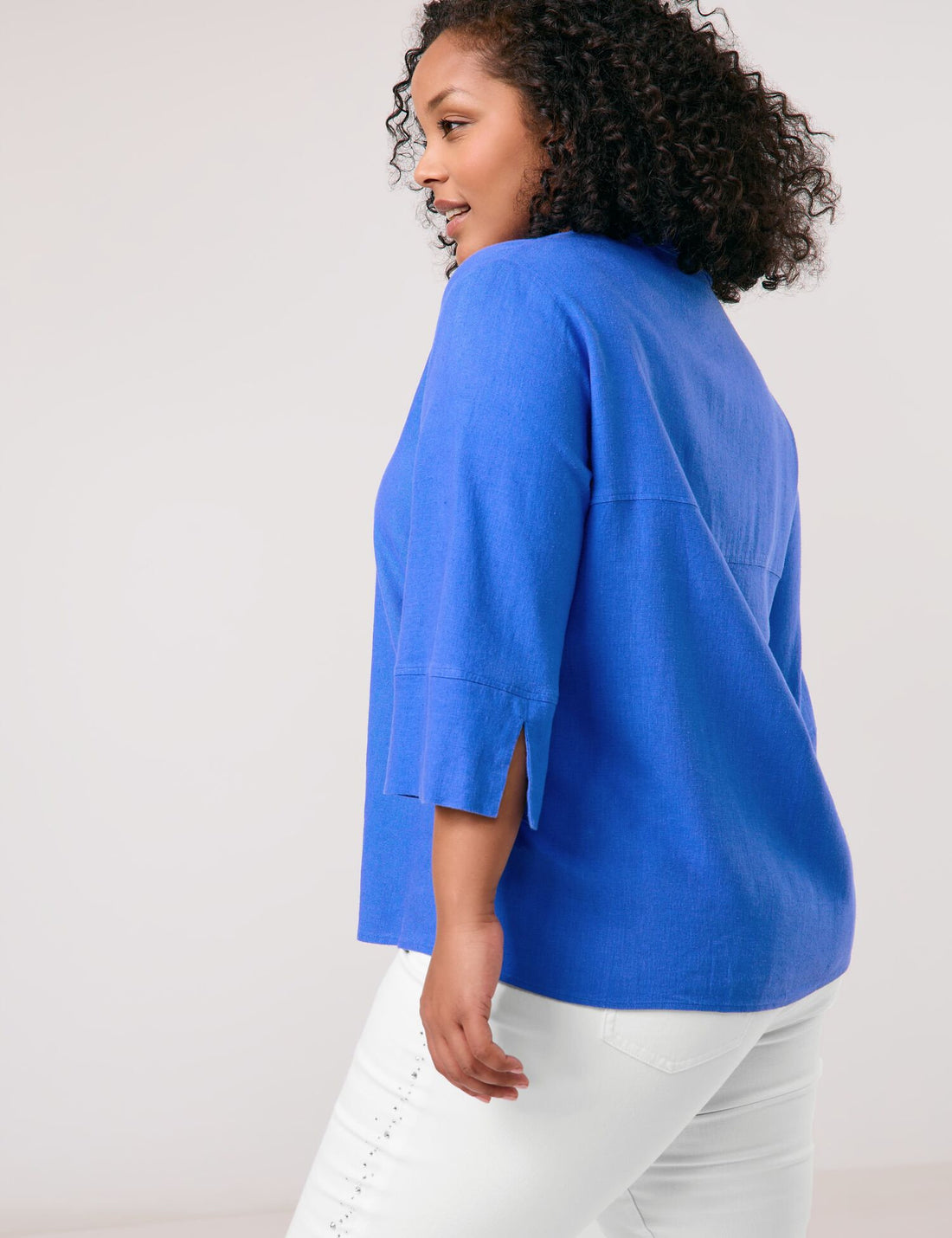 Samoon_Viscose/Linen Blend Blouse with 3/4-Length Sleeves_660632-21142_8960_05