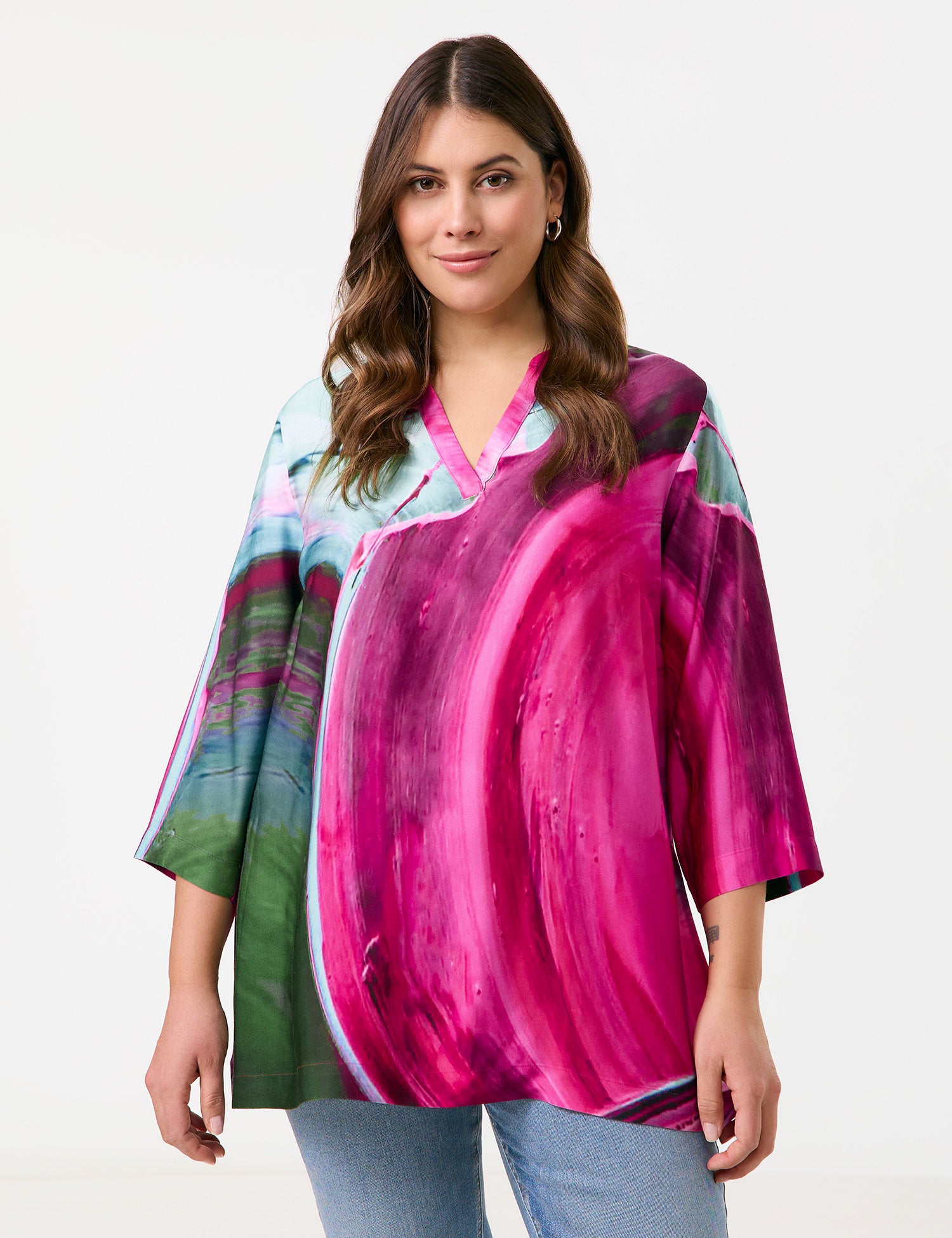 Samoon_Flowing Tunic with 3/4-Length Sleeves_660647-21155_3352_06