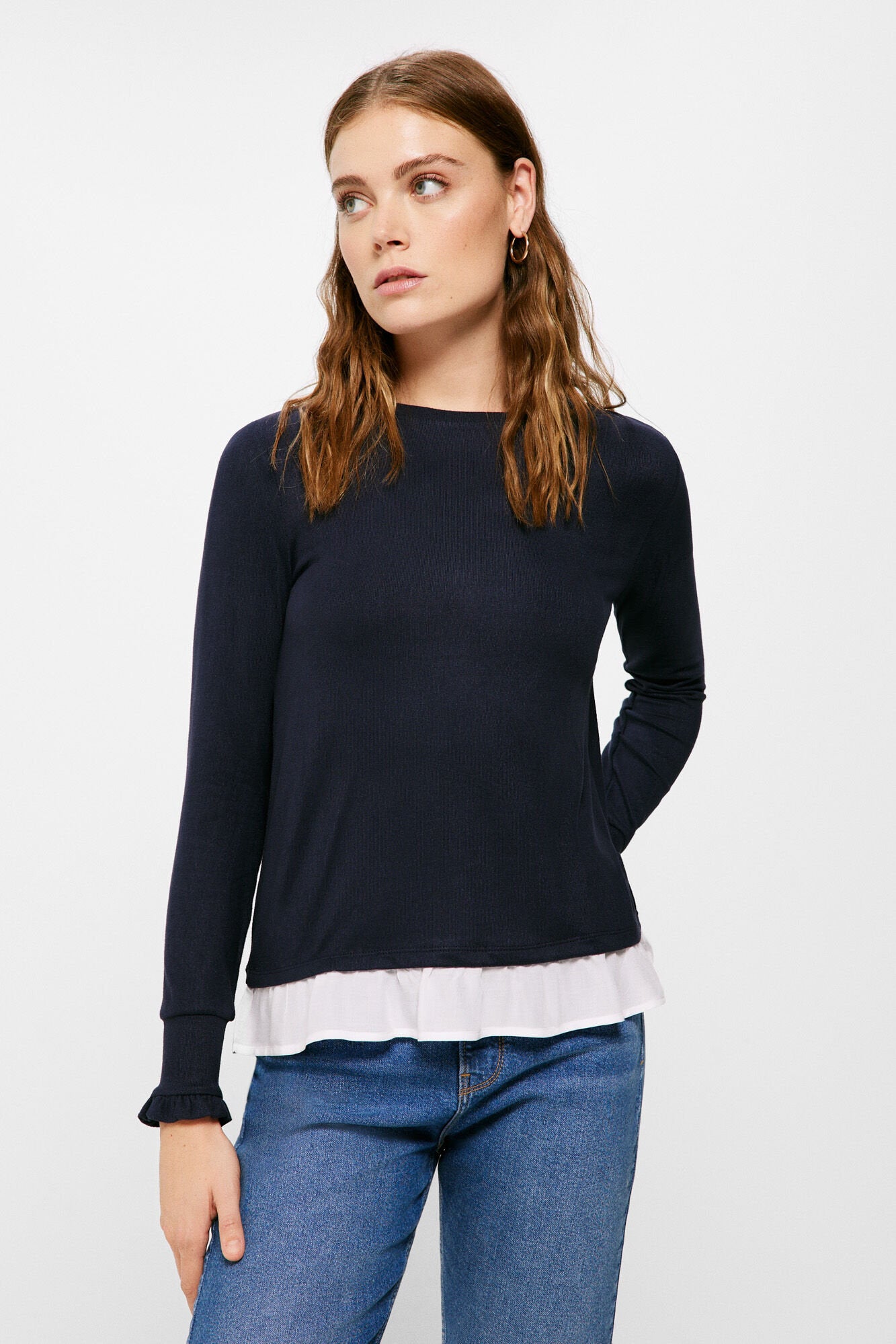 Long Sleeve T Shirt With Ruffle Hem_6765935_10_01