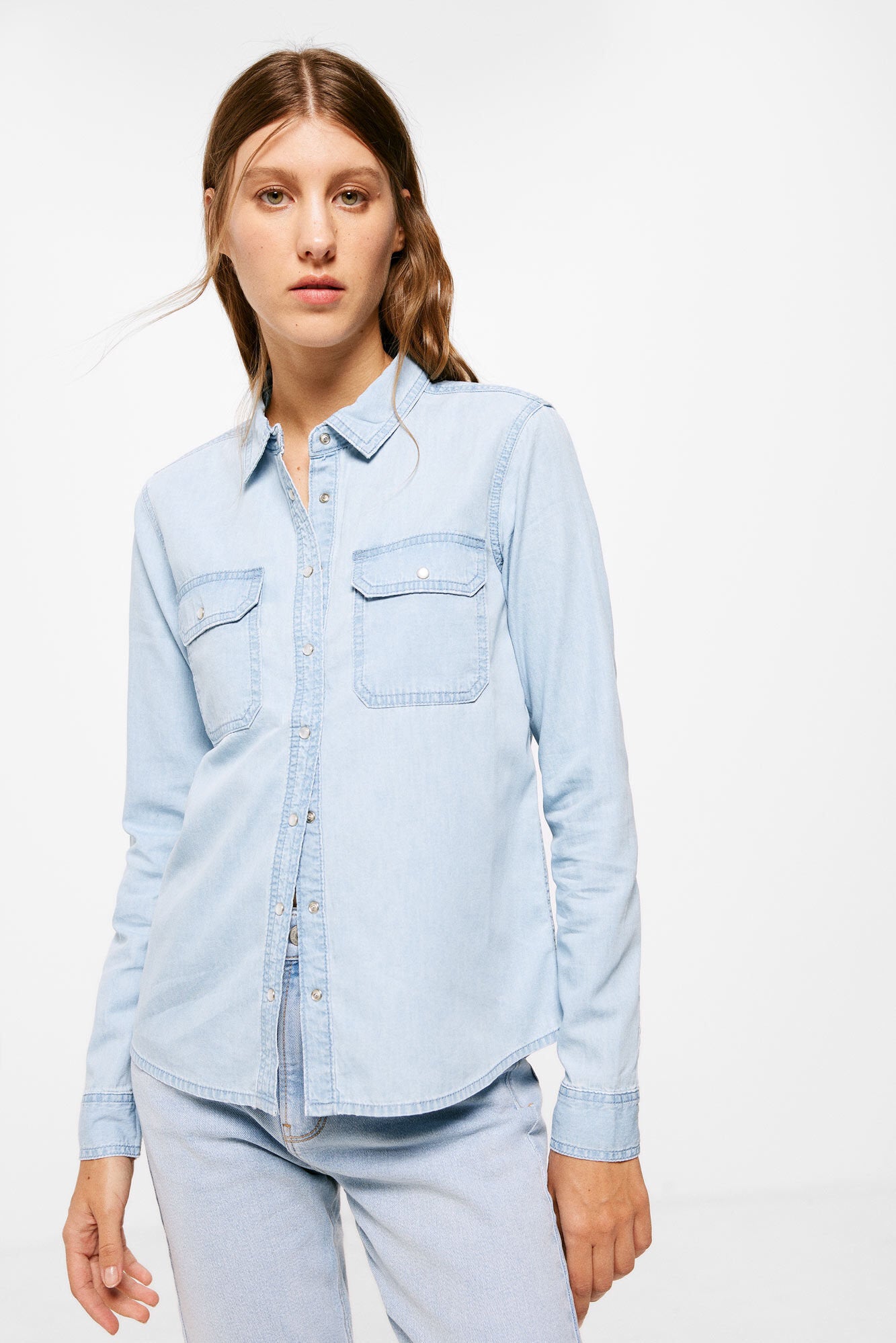 Denim Button Down Shirt With Pockets_6797702_13_01