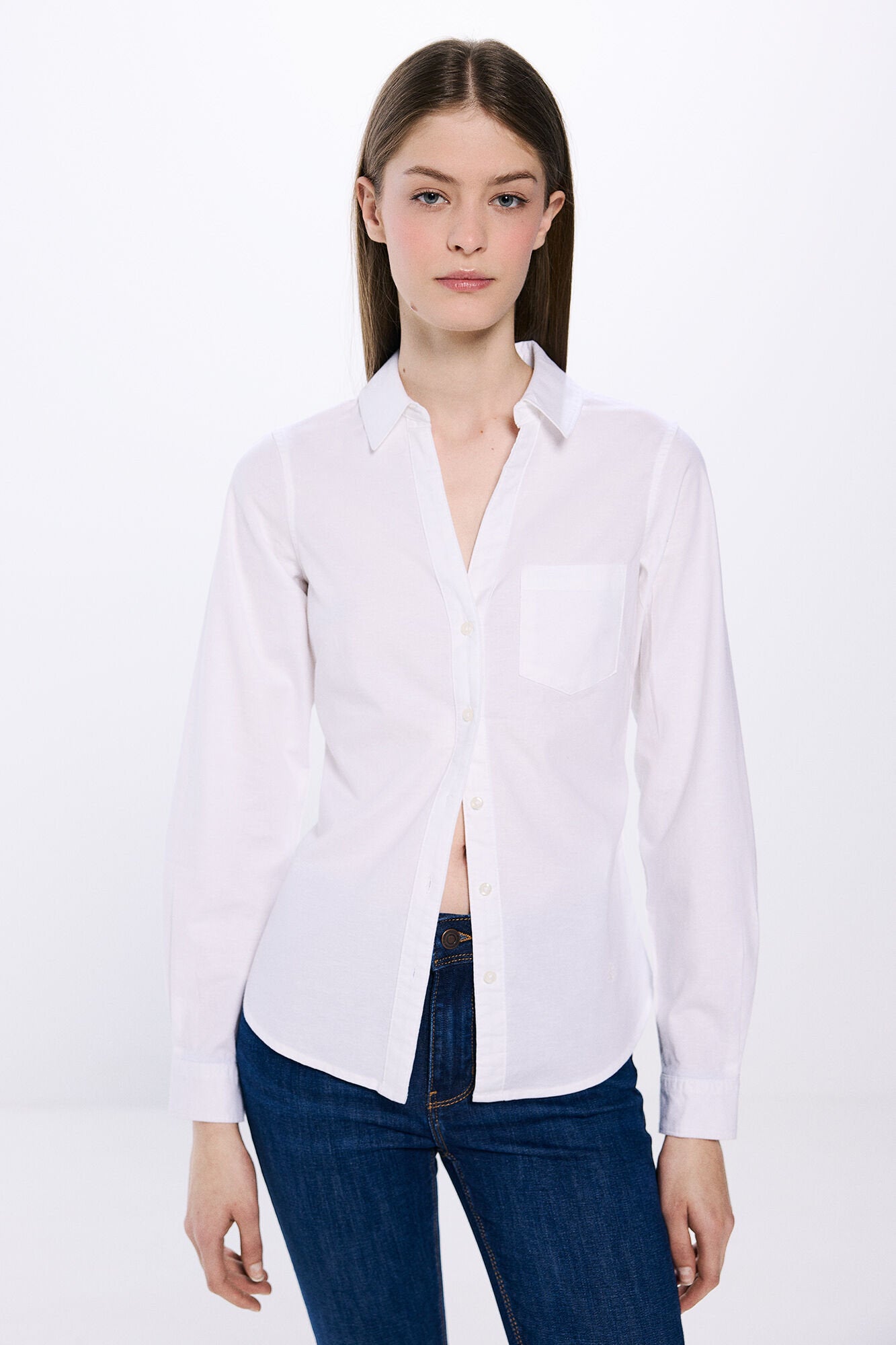 Springfield_V Neckline Oxford Shirt_6799703_98_01