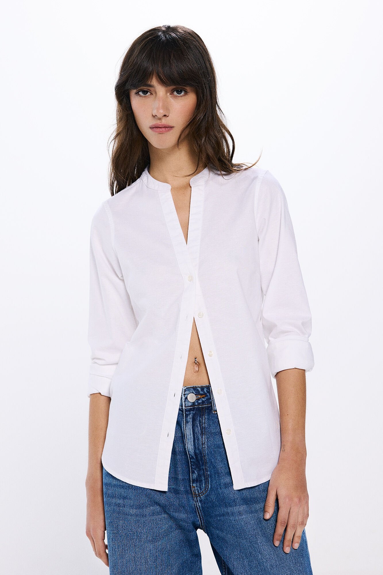 Springfield_Mandarin Collar Oxford Shirt_6799704_98_01