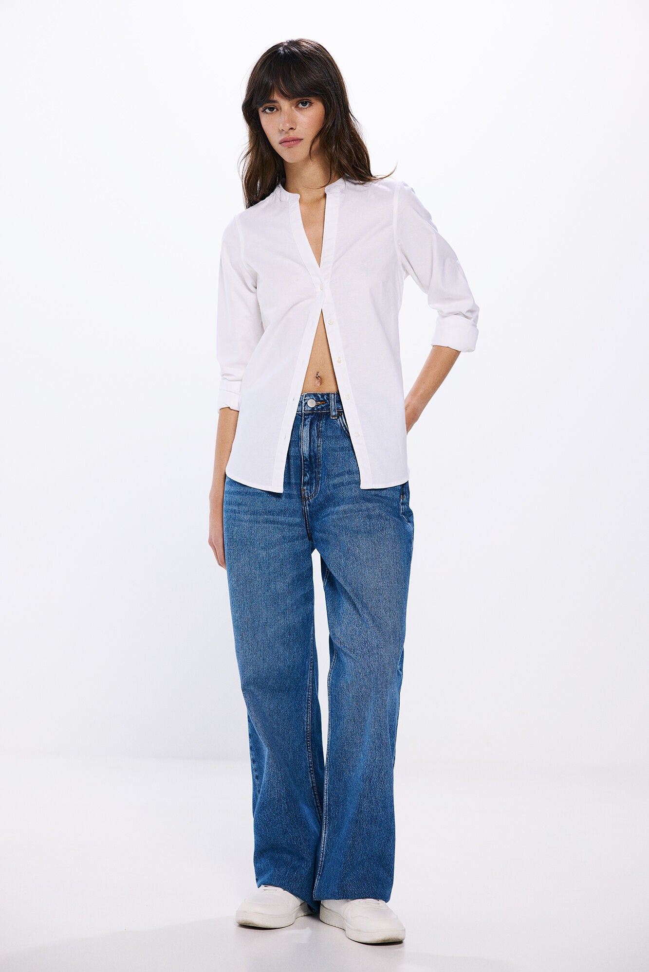 Springfield_Mandarin Collar Oxford Shirt_6799704_98_03