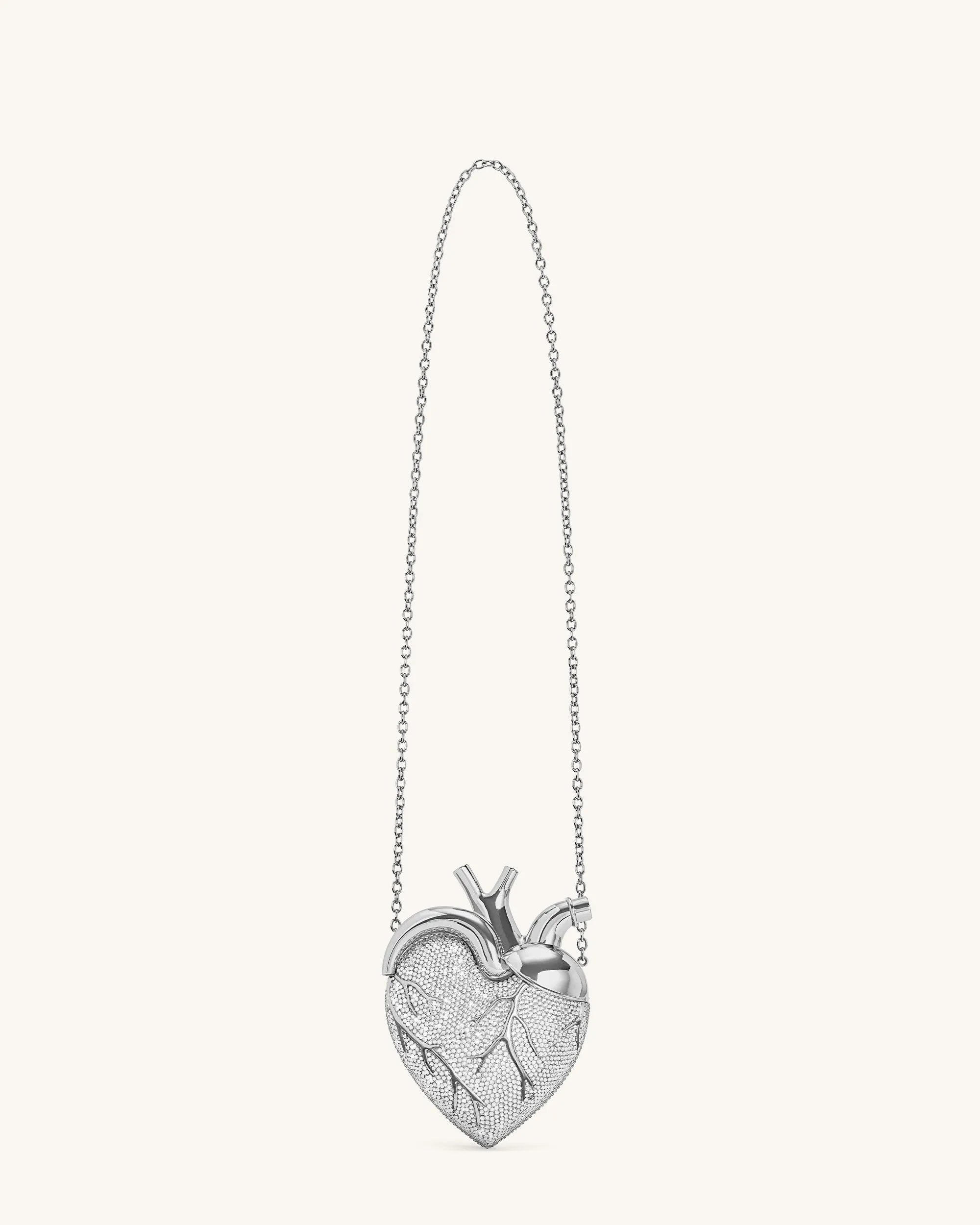 JW PEI Silver Women Maren Artificial Crystal Heart Shaped Bag - Silver SKU: 738-9_Silver Image 02