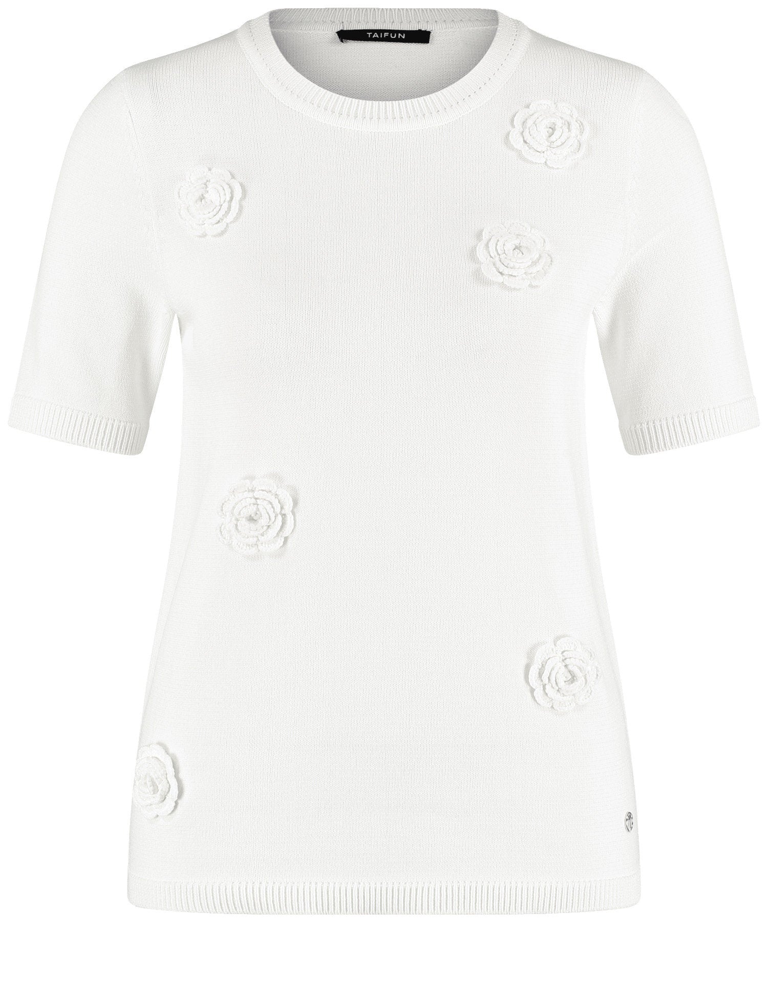 Taifun_Short Sleeve Jumper with Crochet Flowers_772328-15124_9702_02