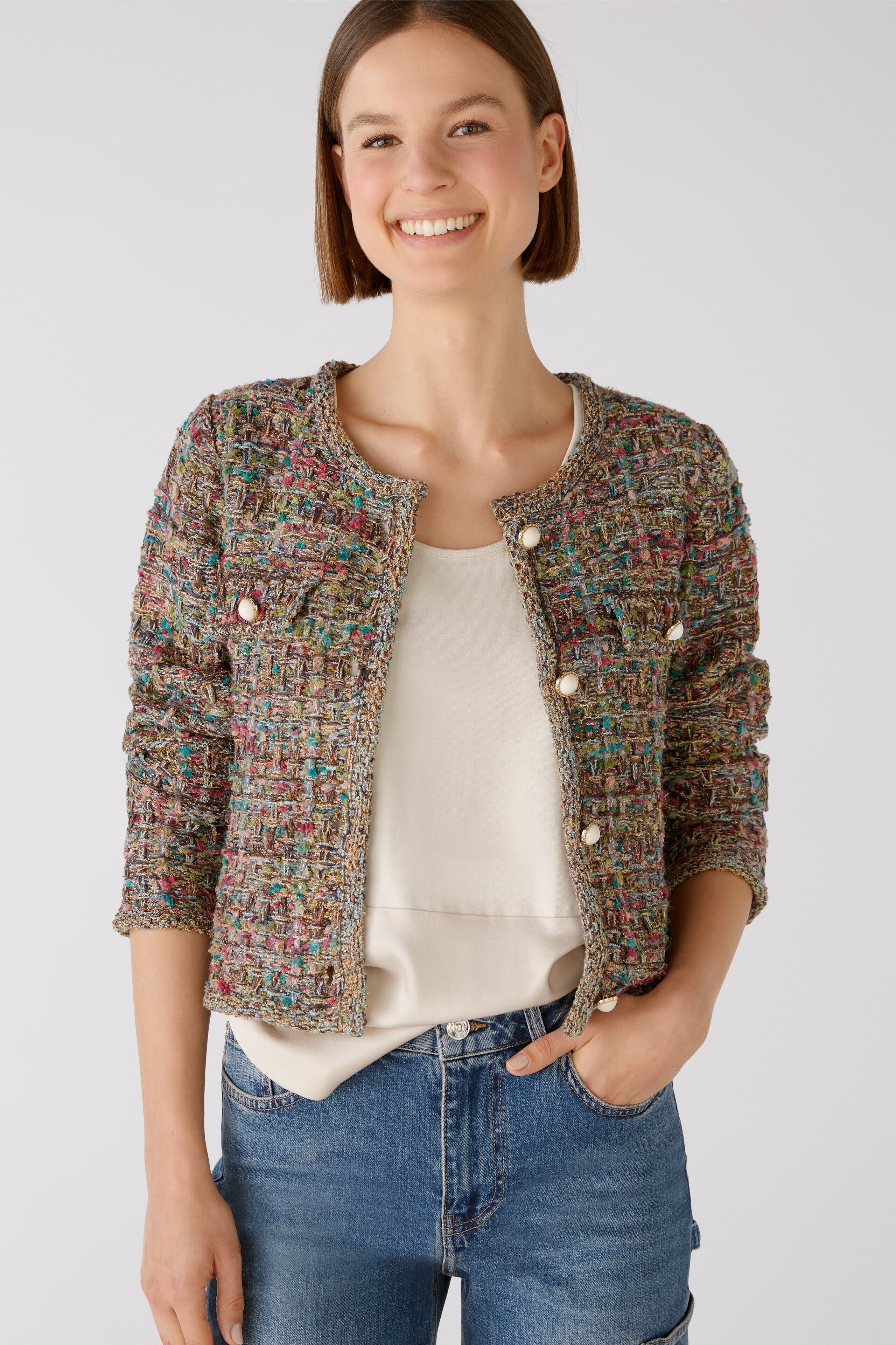Multi-Color Cropped Tweed Jacket Oui