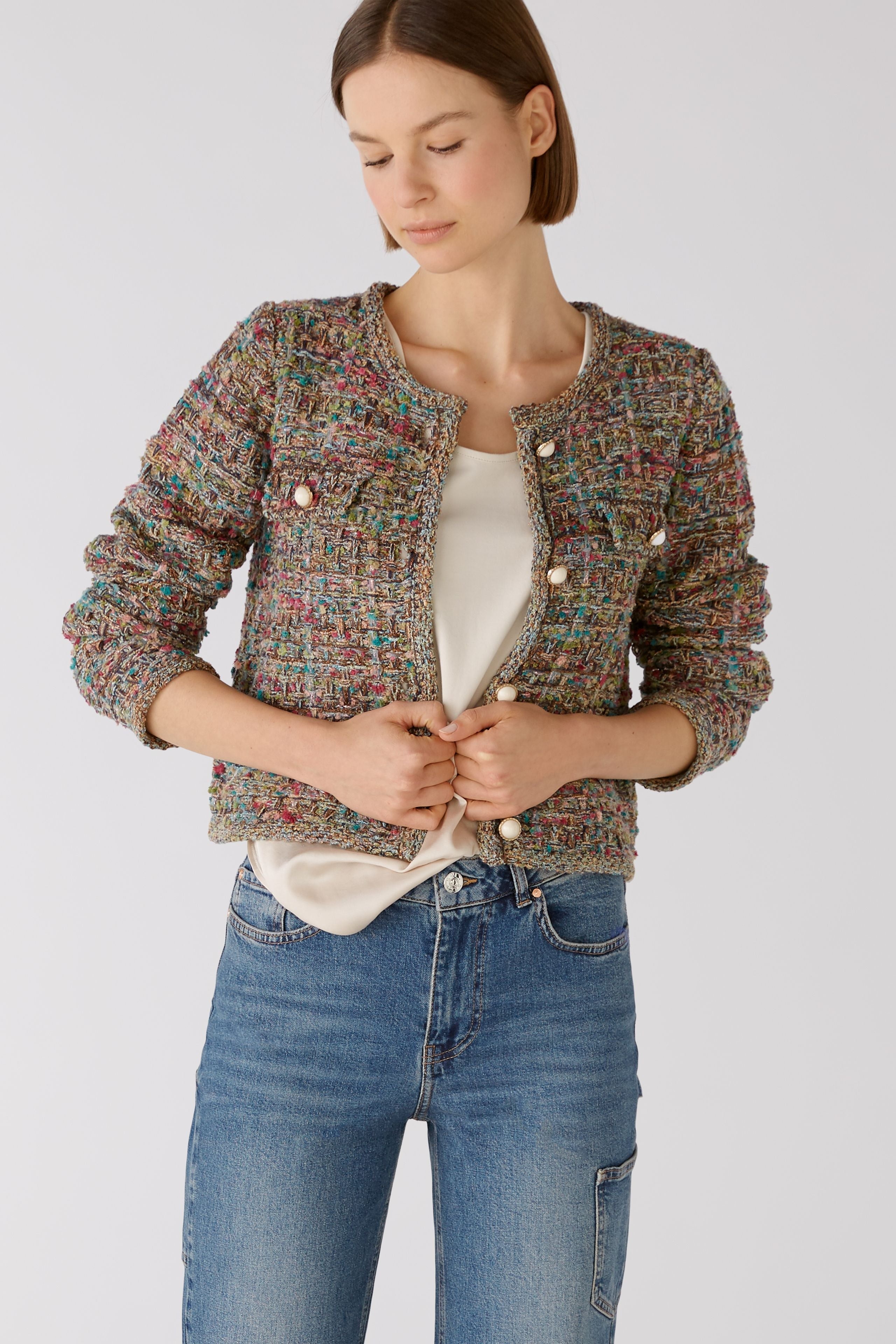 Multi-Color Cropped Tweed Jacket Oui
