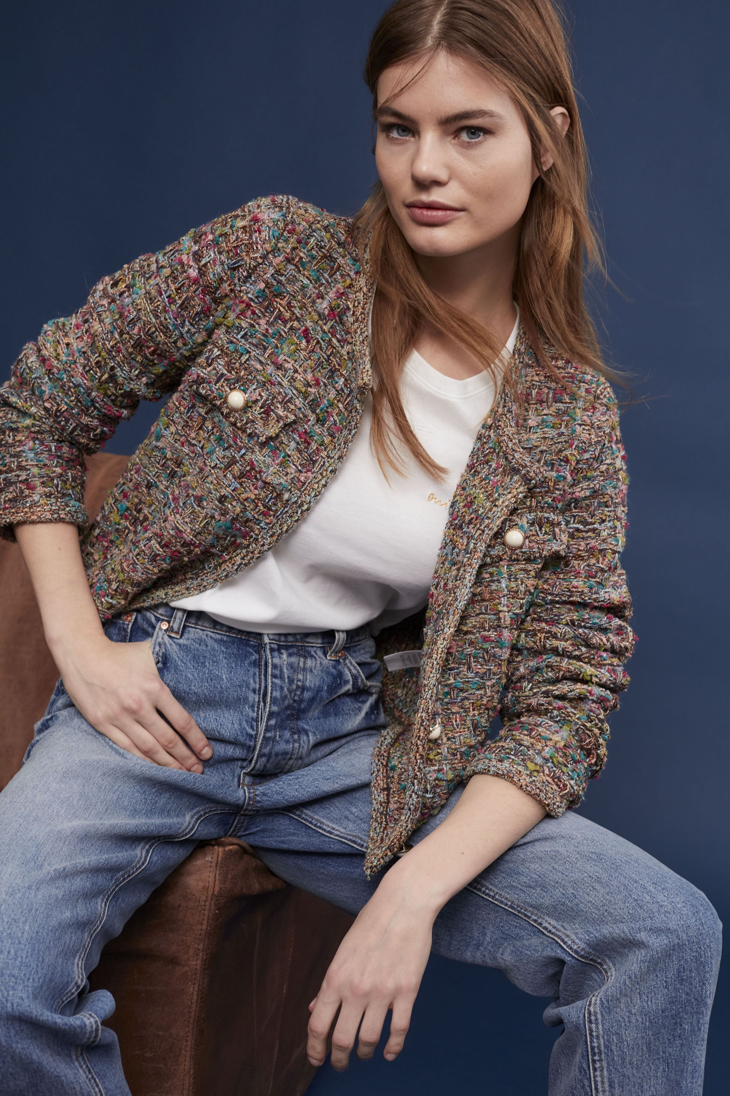 Multi-Color Cropped Tweed Jacket Oui