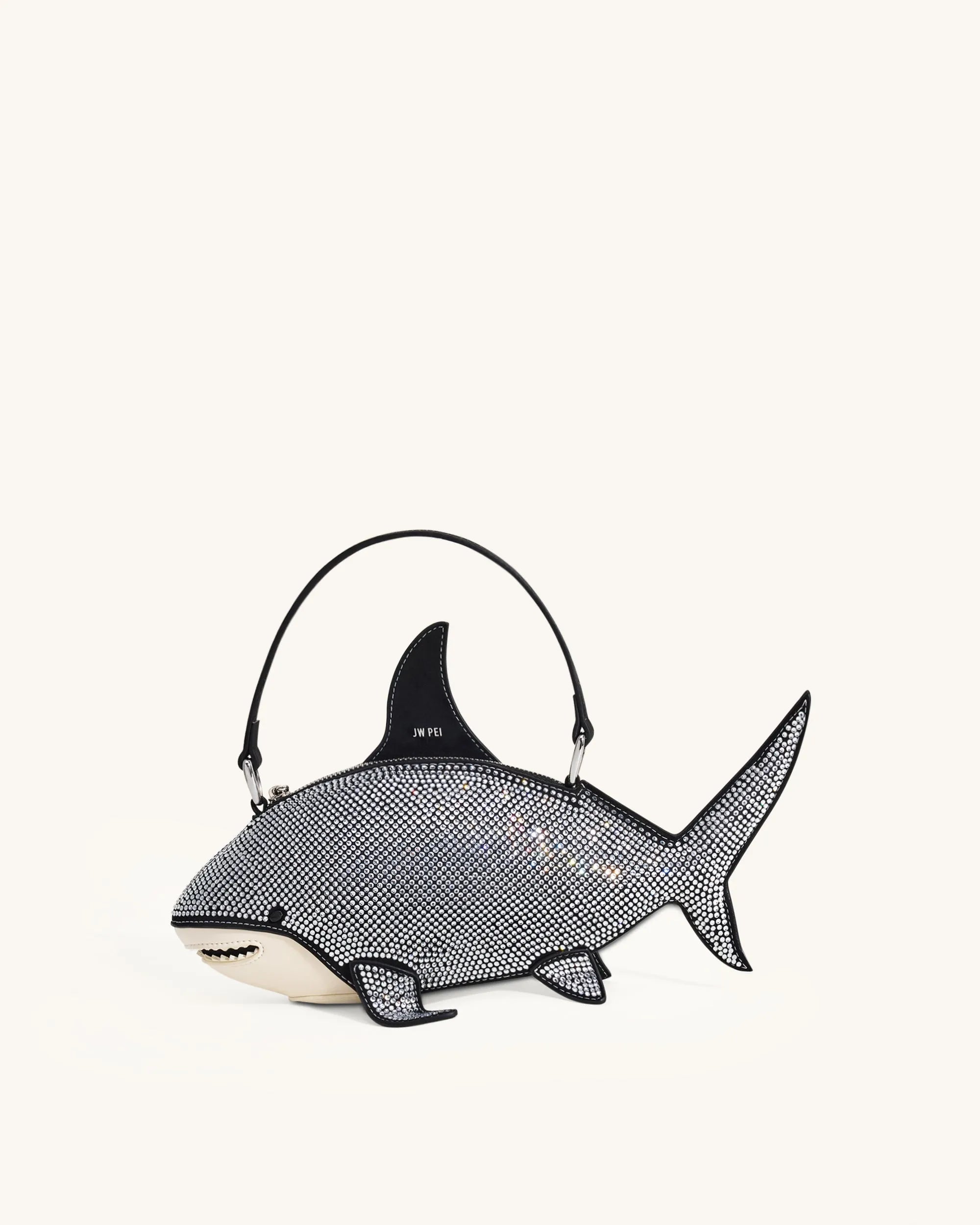 JW PEI Black Women Nerys Artificial Crystal Shark Top Handle Bag - Black SKU: 7C392-11_Black Image 03