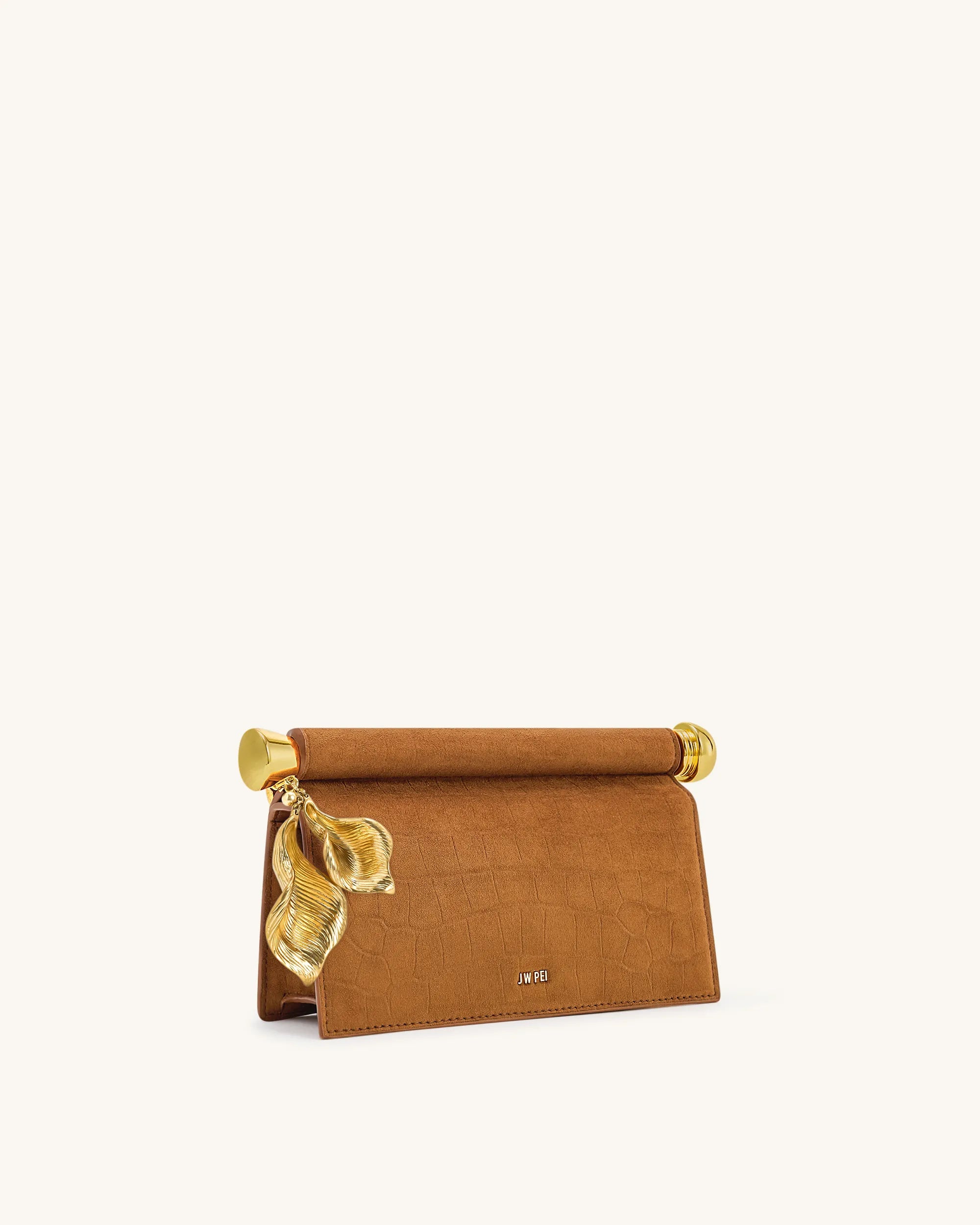 JW PEI Brown Women Holly Faux Suede Metal Pendant Embellished Clutch - Brown SKU: 7C52-31_Brown Image 02