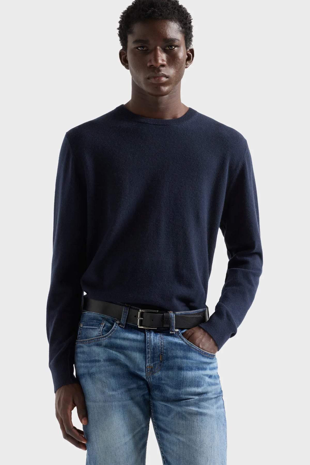 7 For All Mankind Blue Men Crewneck Sweater in Cashmere SKU: 7M0D0F16_1PJ Image 02